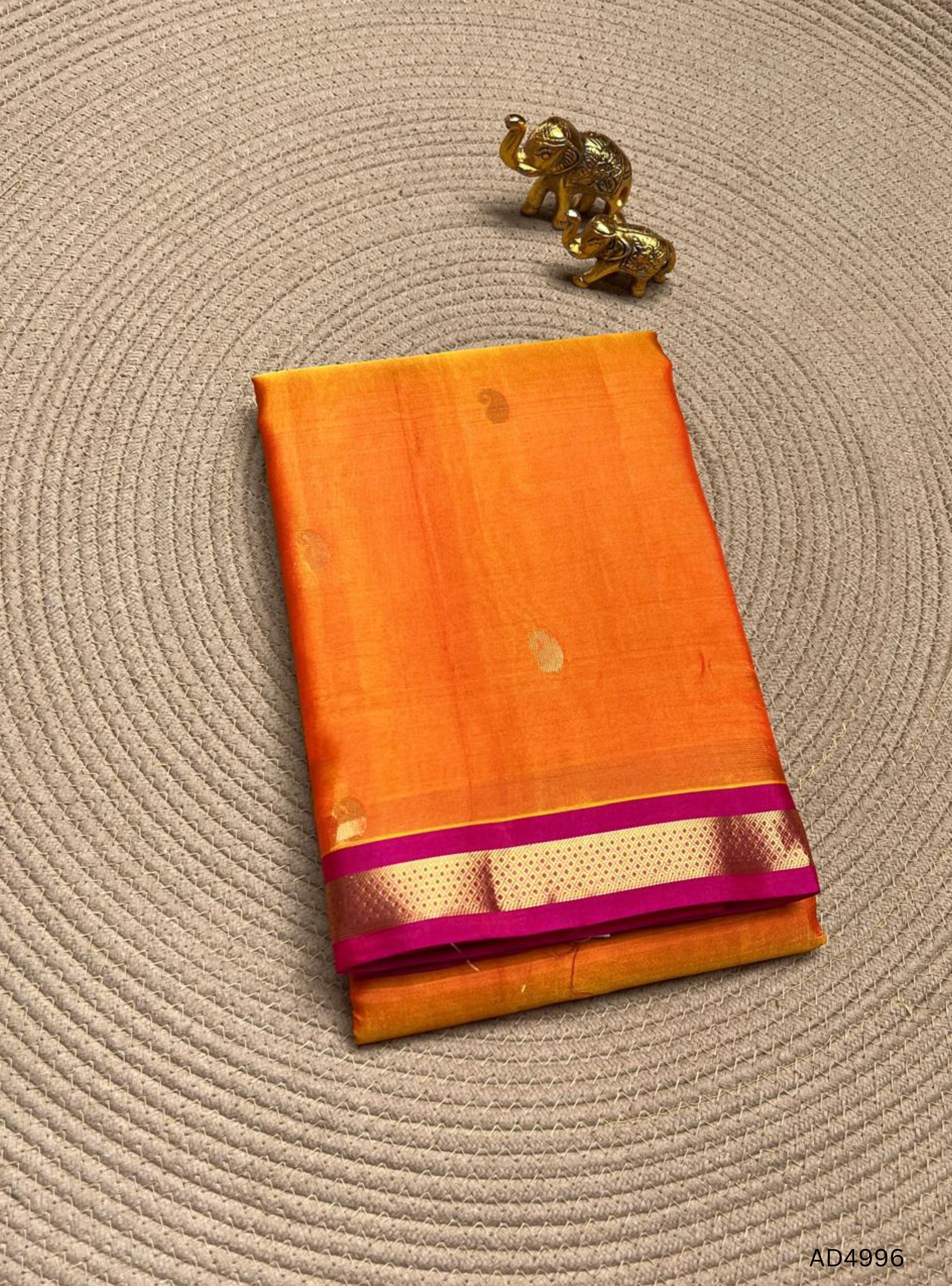 Orange & Pink - Kanchi Border Soft Silk Saree