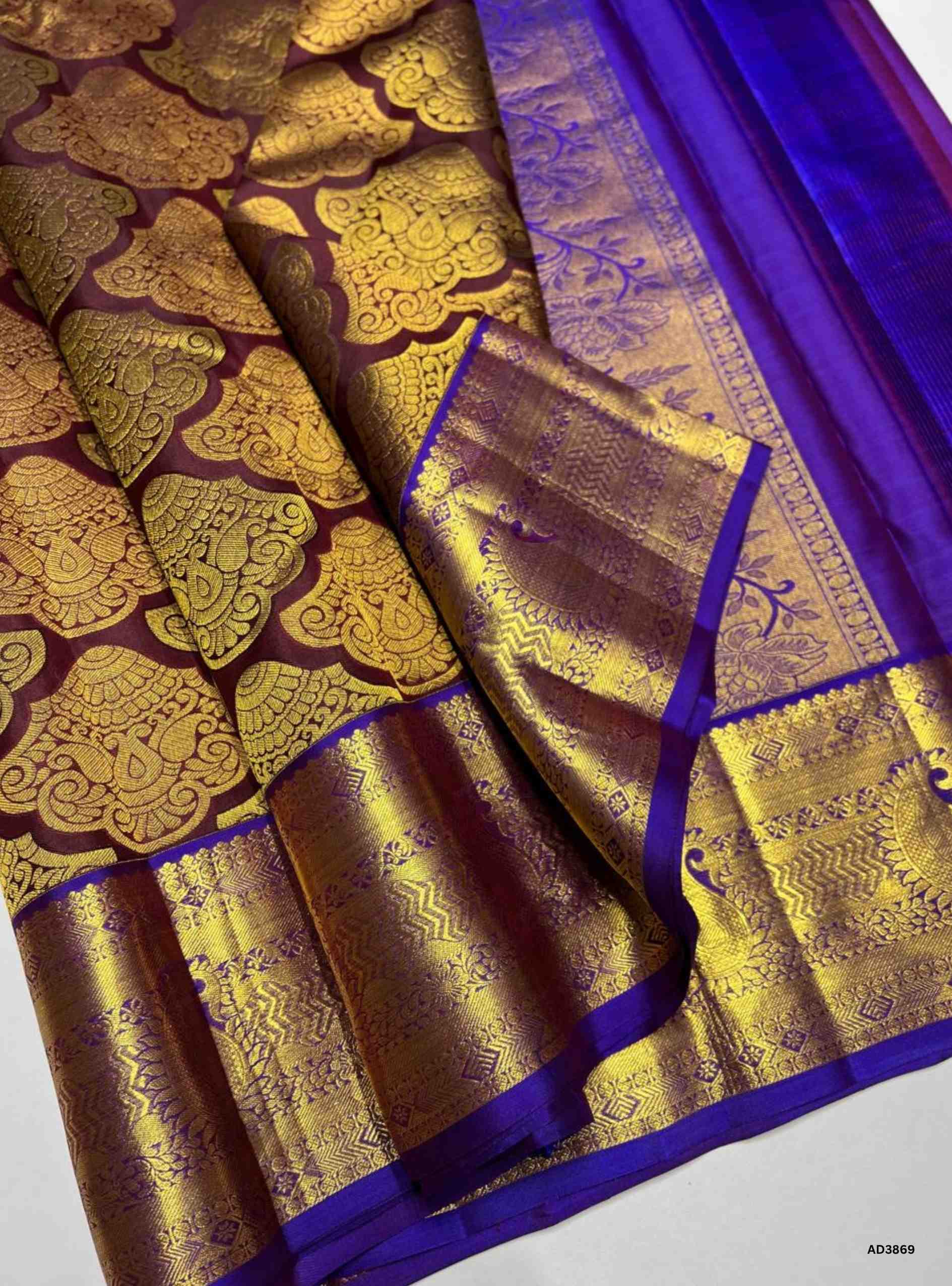 Coffee Brown & Purple - Kanjeevaram Bridal Saree