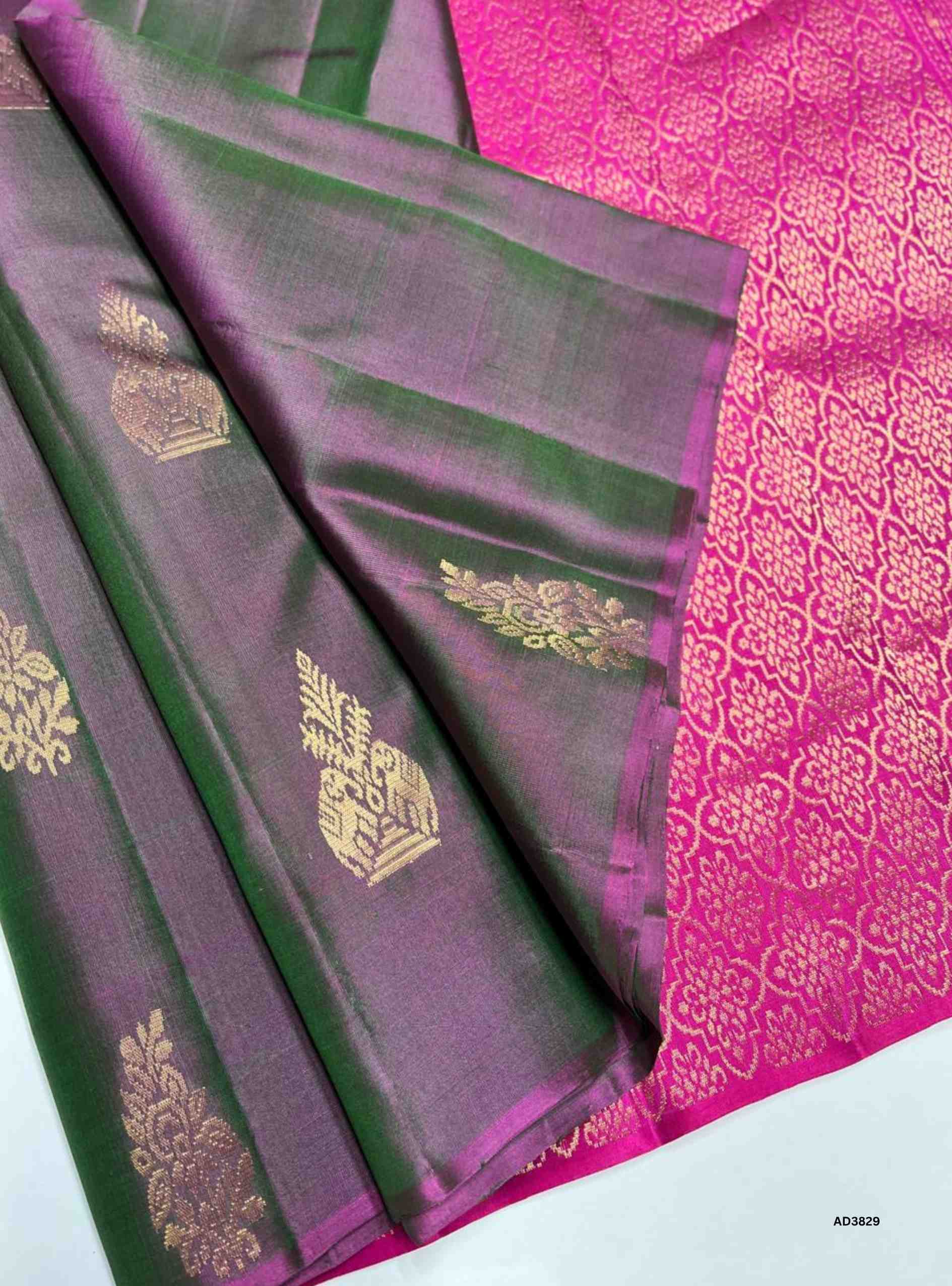 Dual Tone Pink & Green - Soft Silk Saree