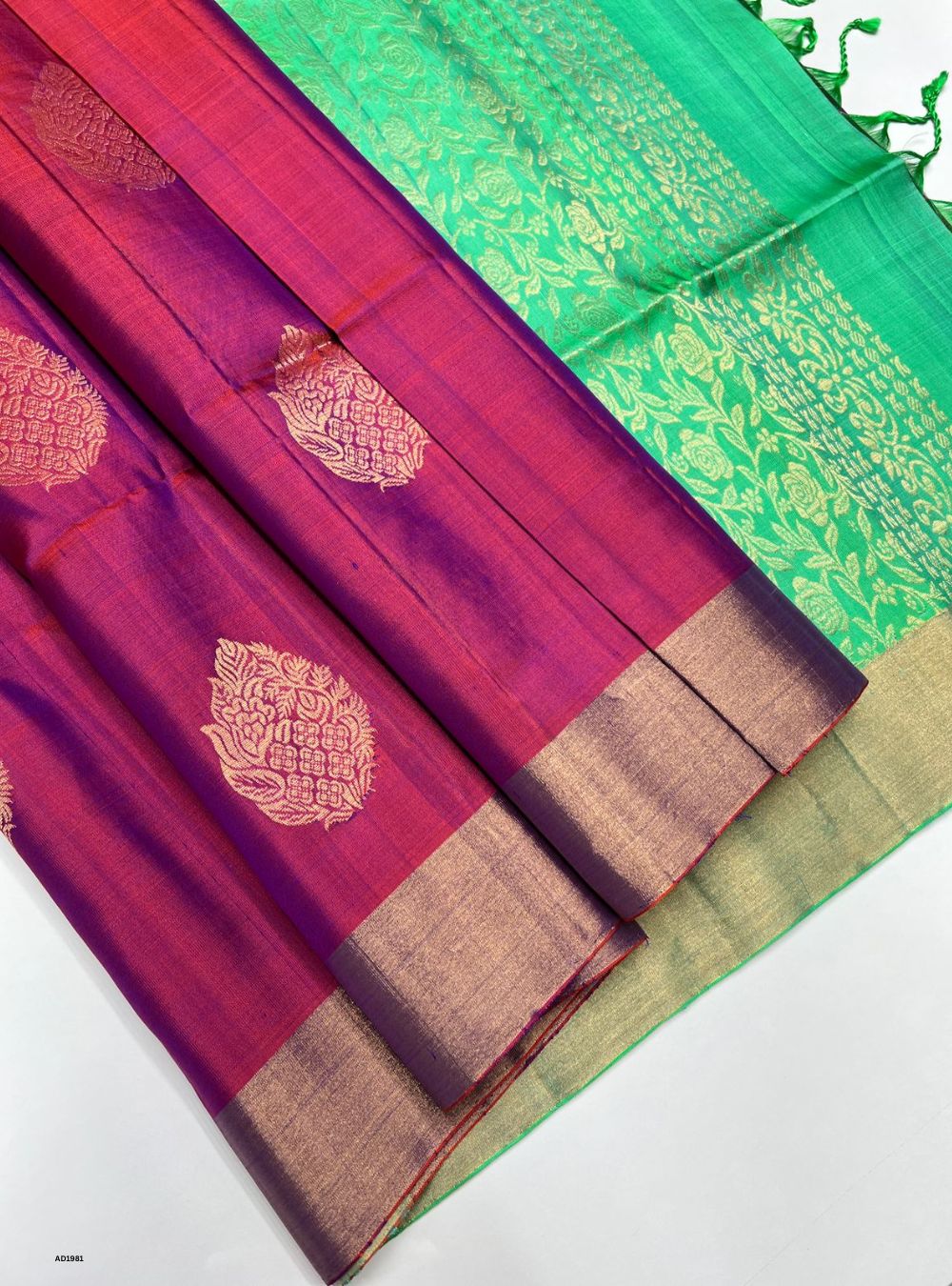 Beetroot & Seafoam Green - Soft Silk Saree