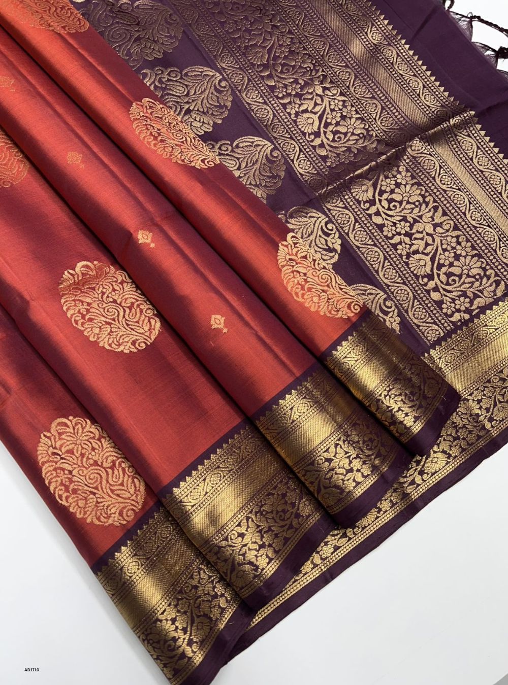 Rust Orange & Maroon - Soft Silk Saree
