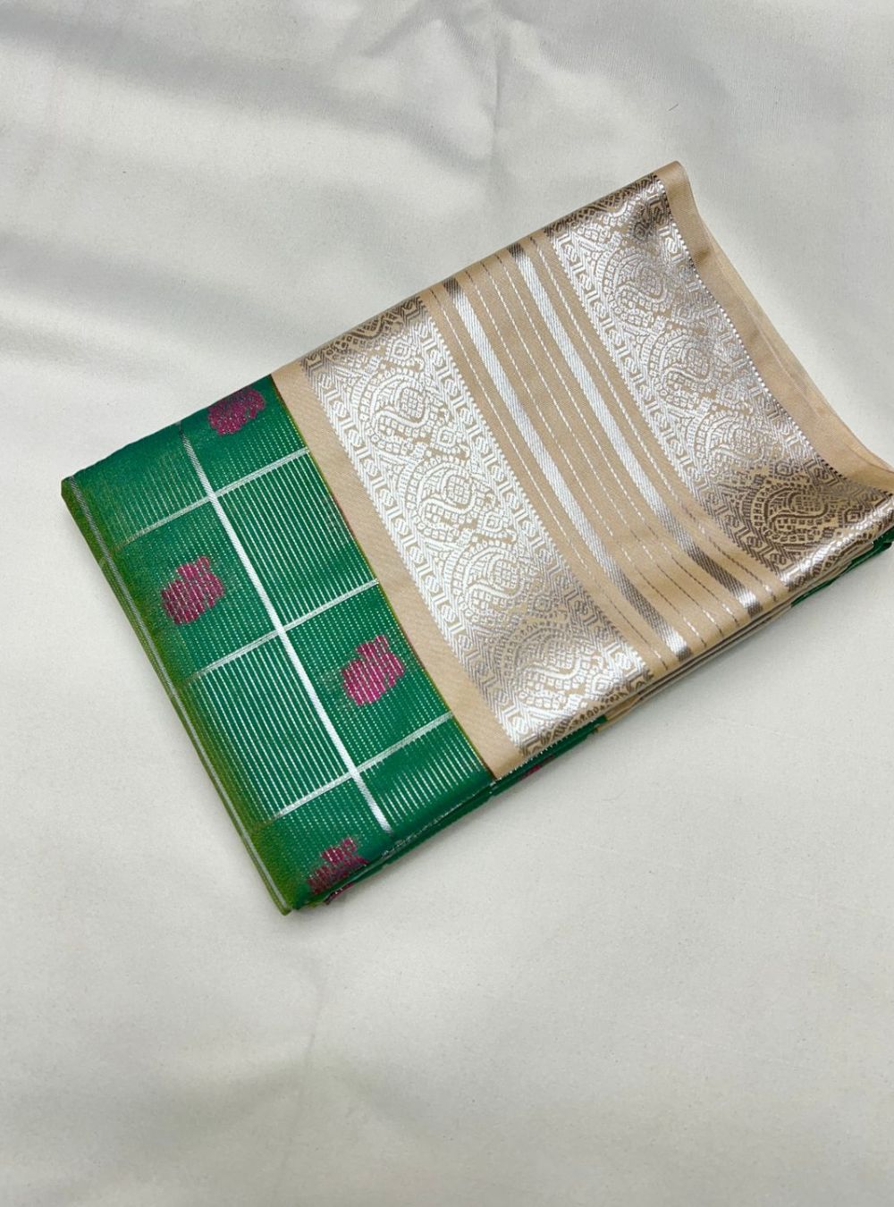 Green & Sandal - Vegan Silk Saree