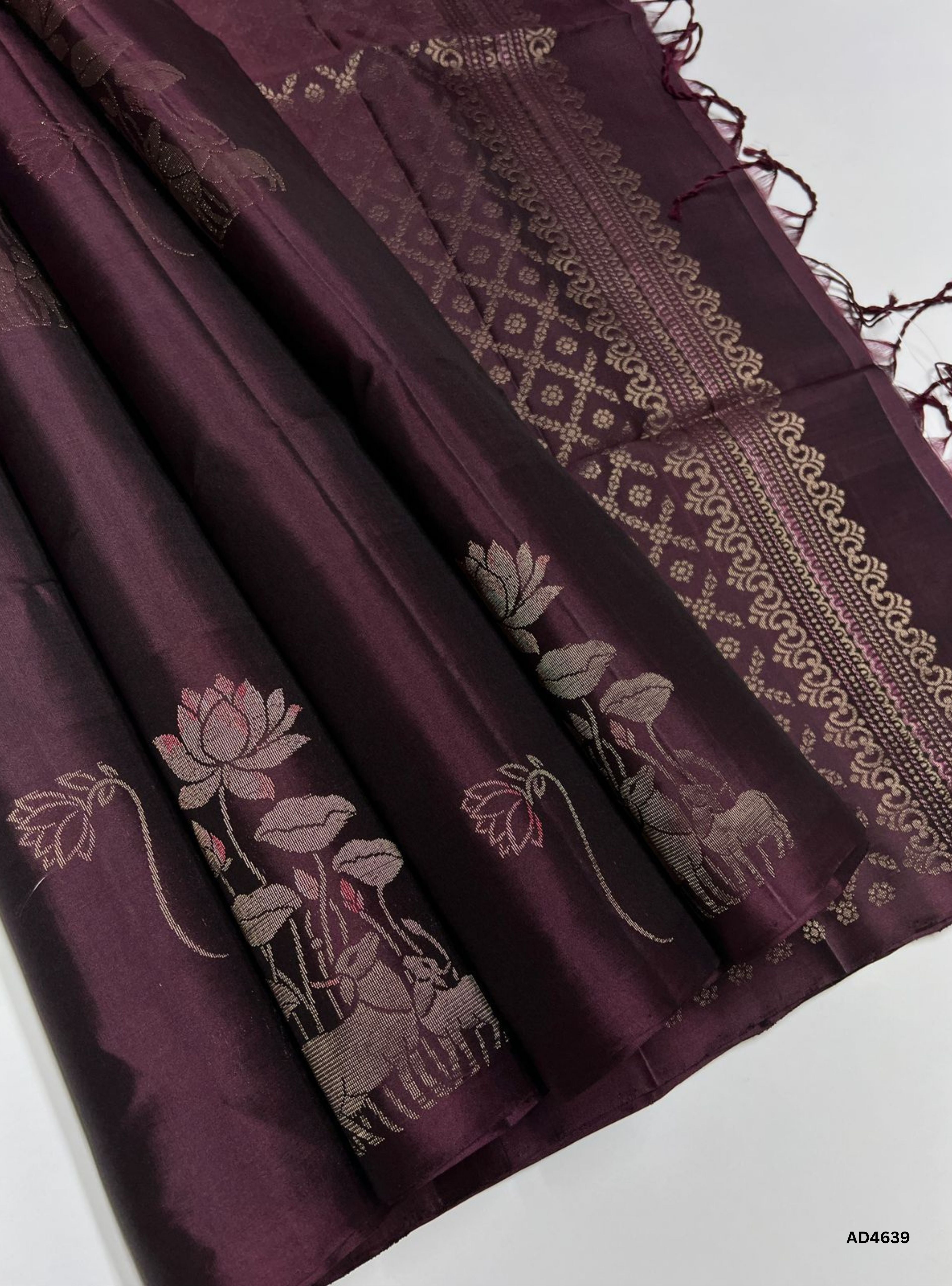Burgundy - Fancy Bhutta Soft Silk Saree