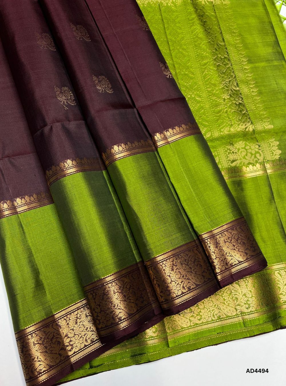 Coffee Brown & Olive Green - Retta Pett Soft Silk Saree