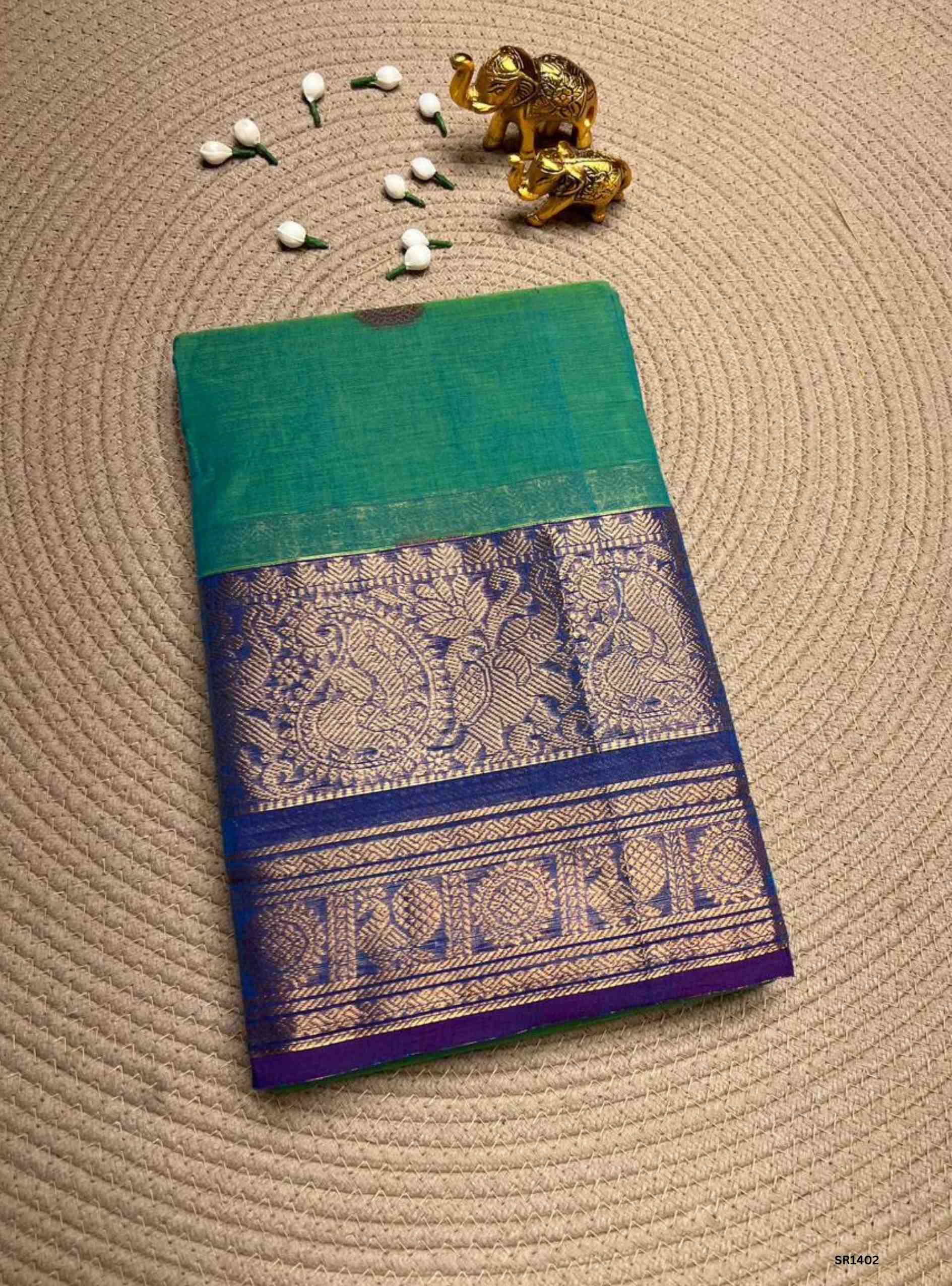 Rama Green & Blue - Kanchi Cotton Saree