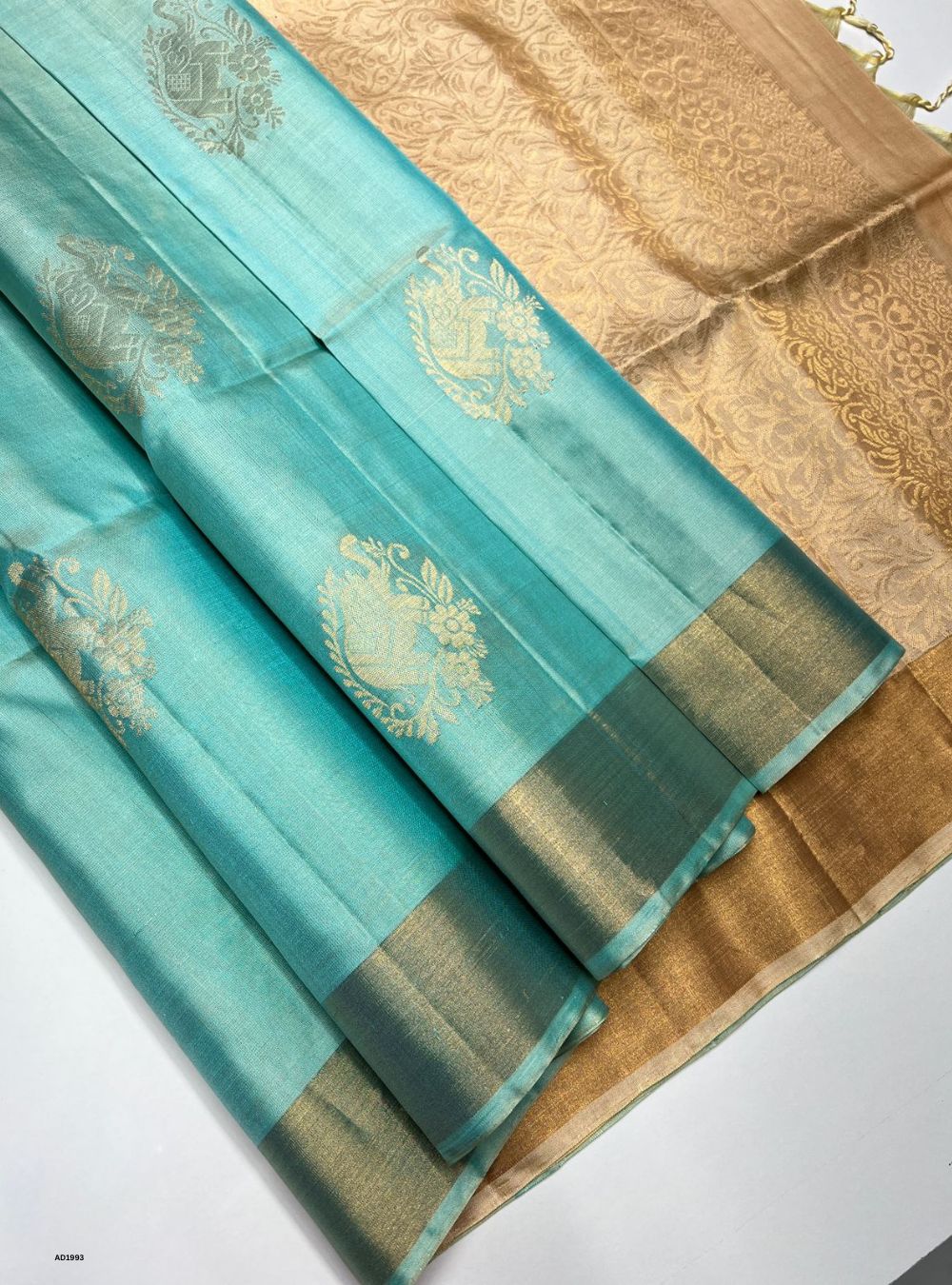 Ice Blue & Cream - Soft Silk Saree