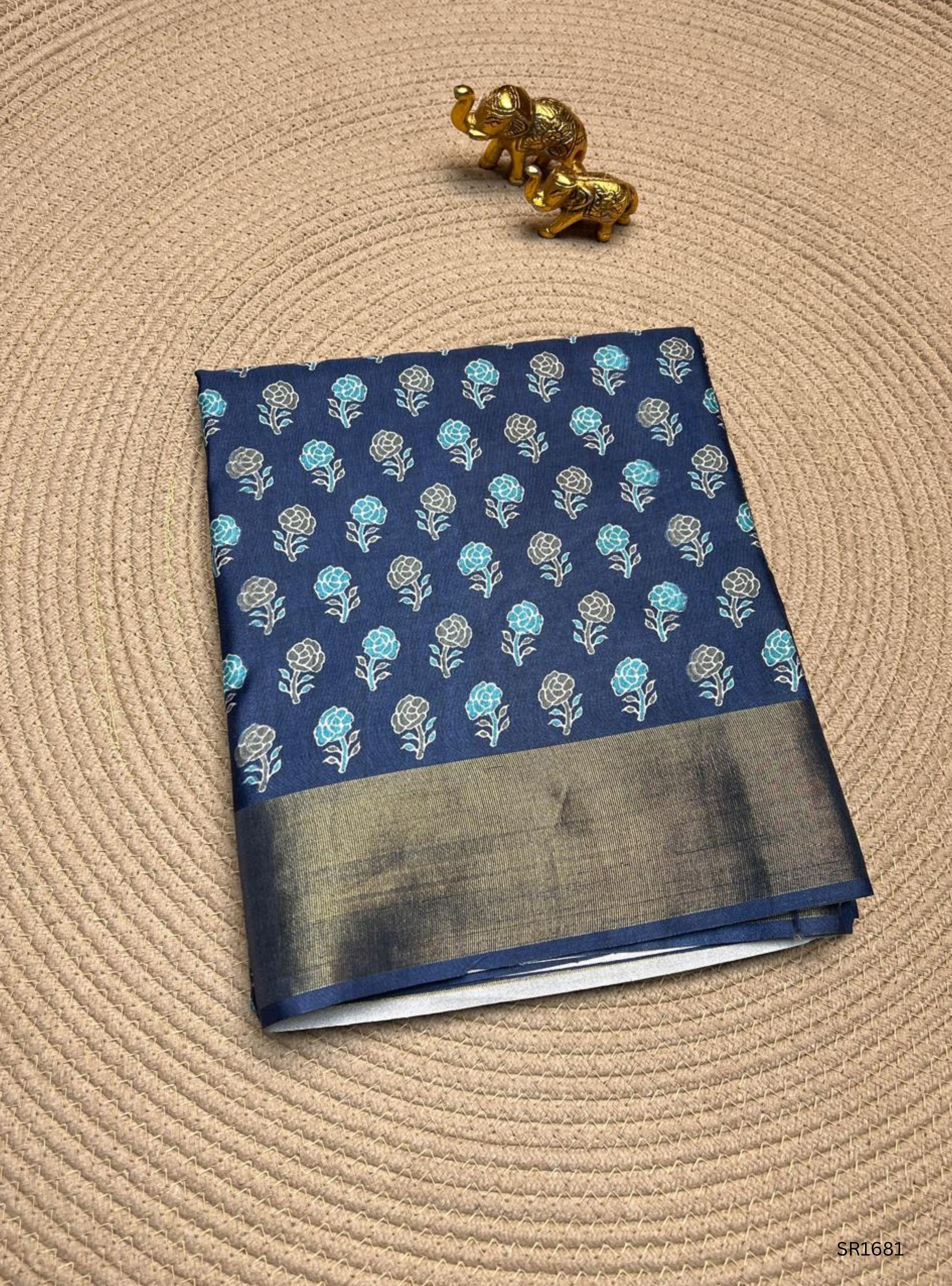 Bluish Grey - Semi Tussar Saree