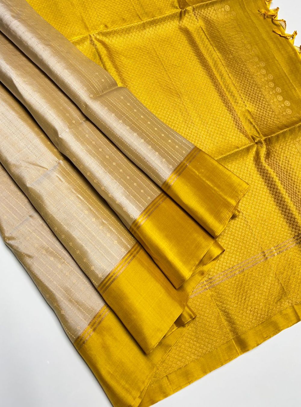 Beige & Golden Yellow - Soft Silk Saree