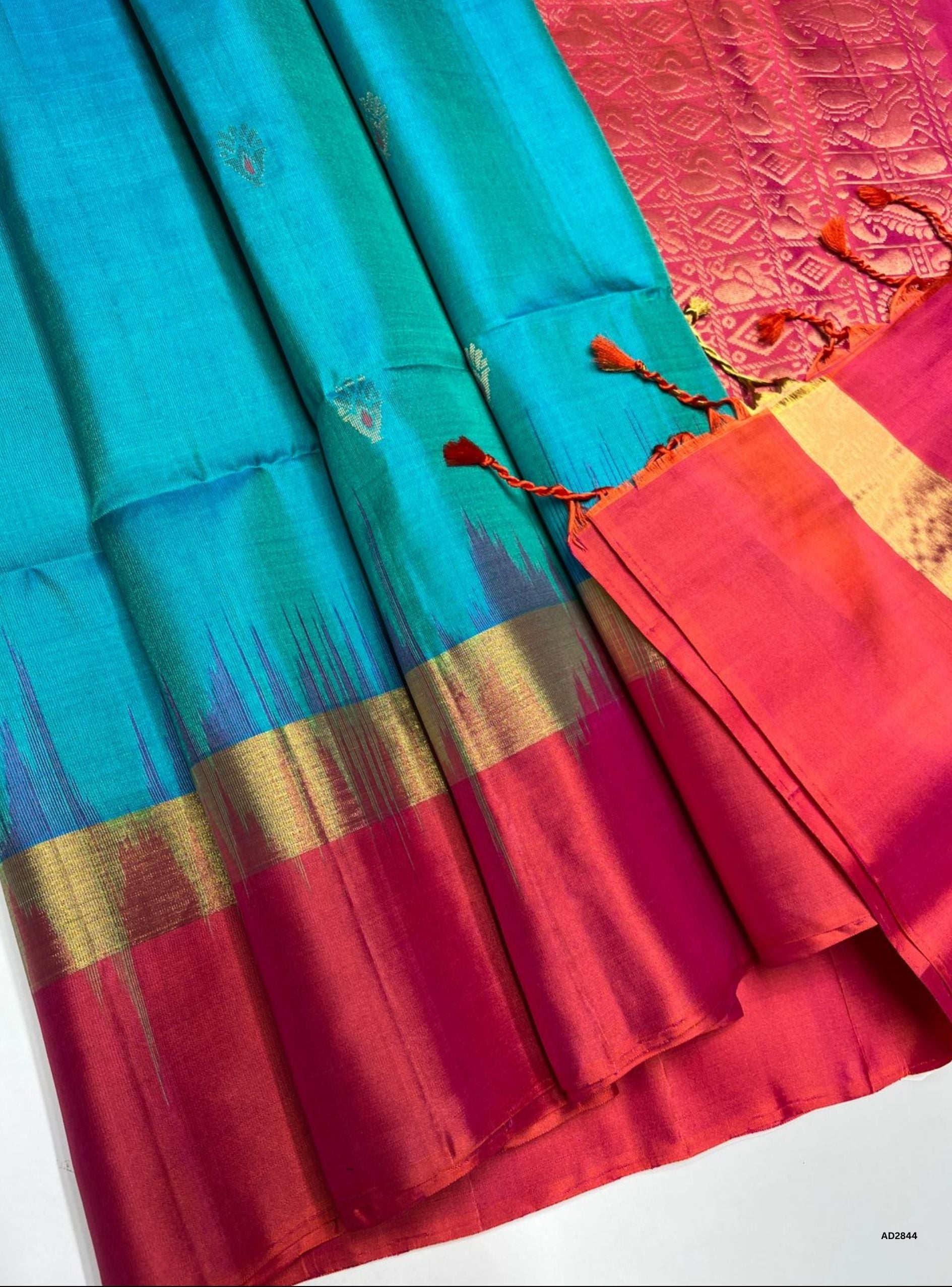 Dual Tone Blue & Orangish Pink - Soft Silk Saree