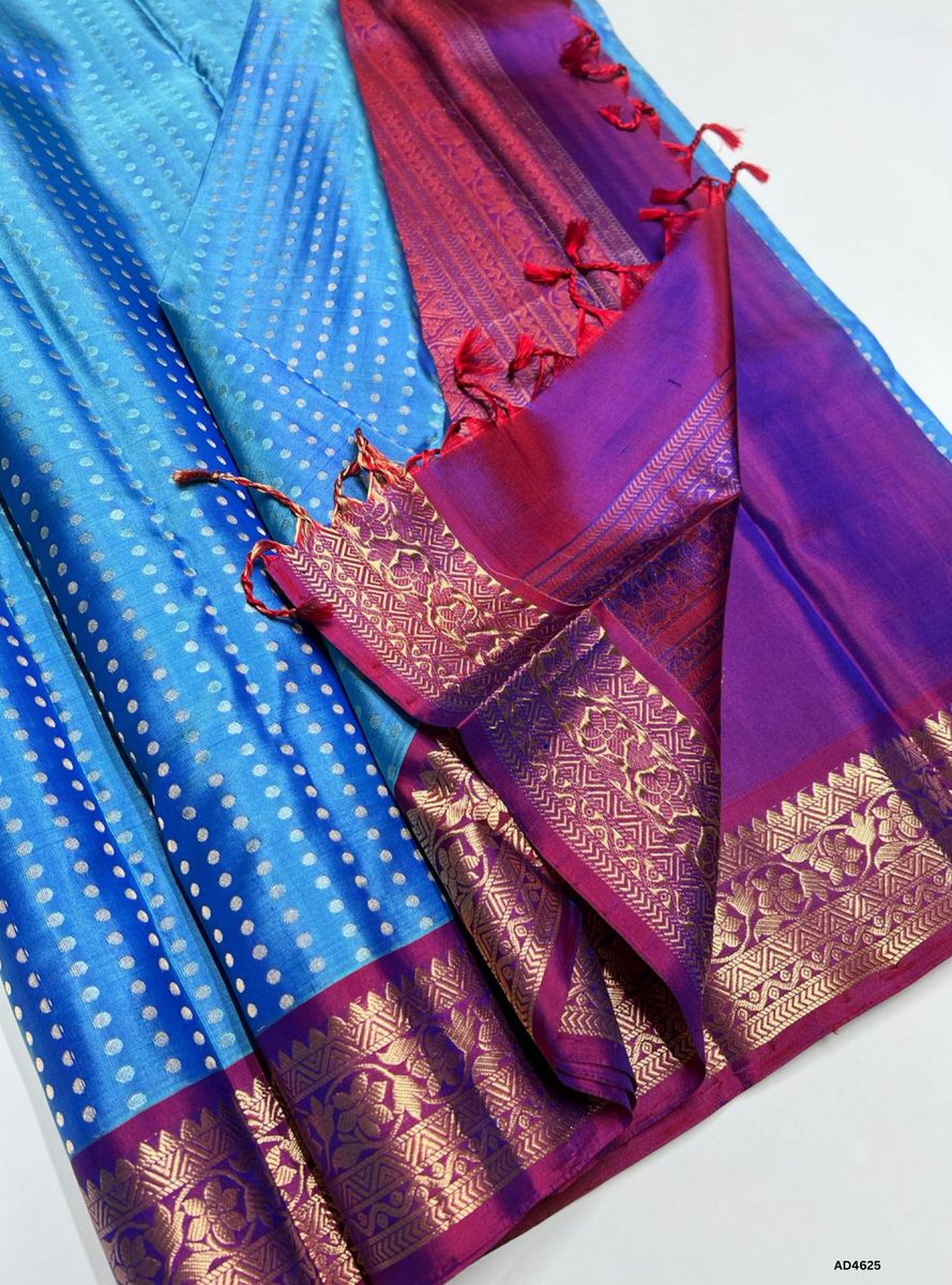 Sky Blue & Magenta - Kanchi Border Soft Silk Saree