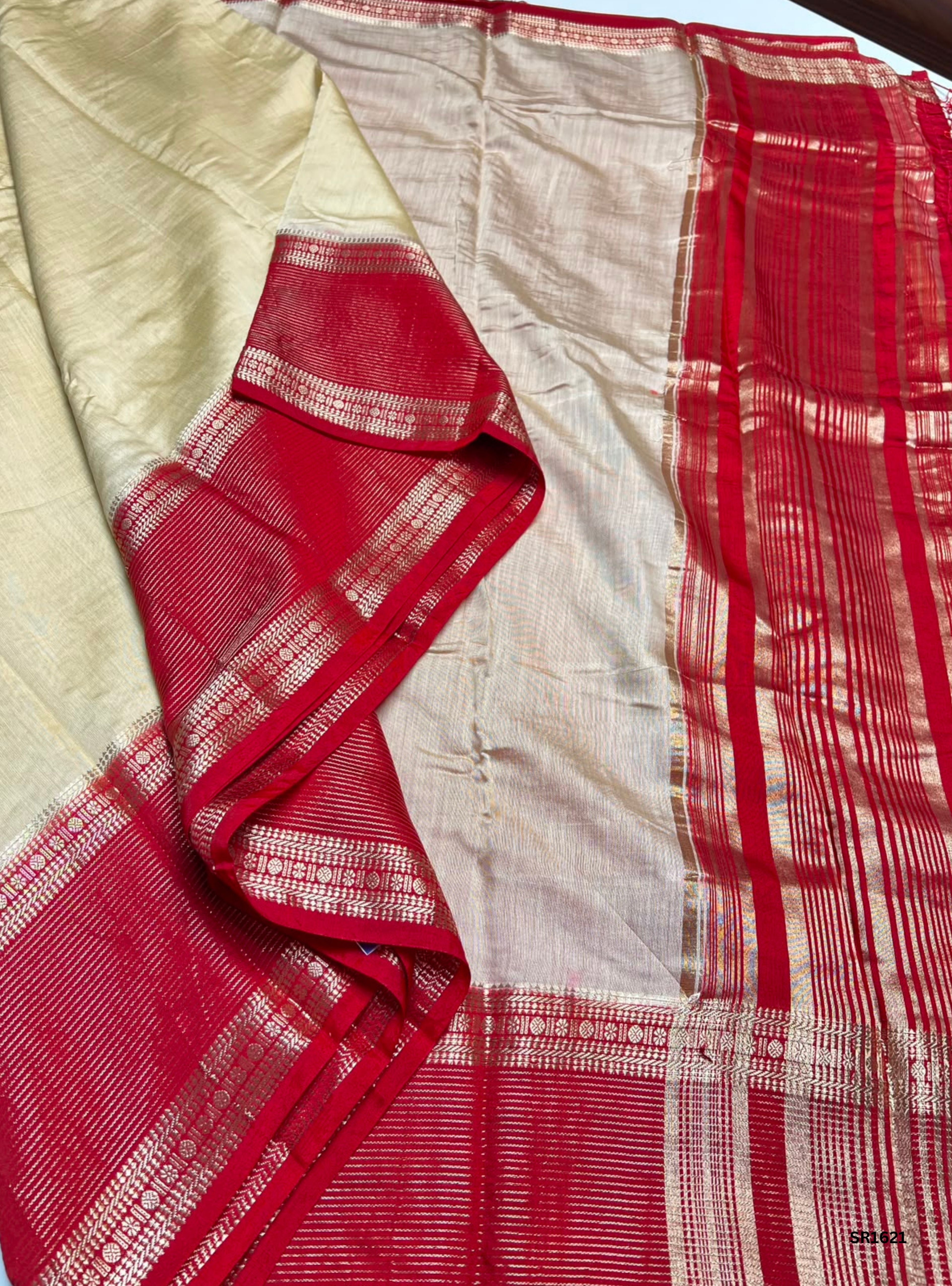 Beige & Red - Binny Silk Saree