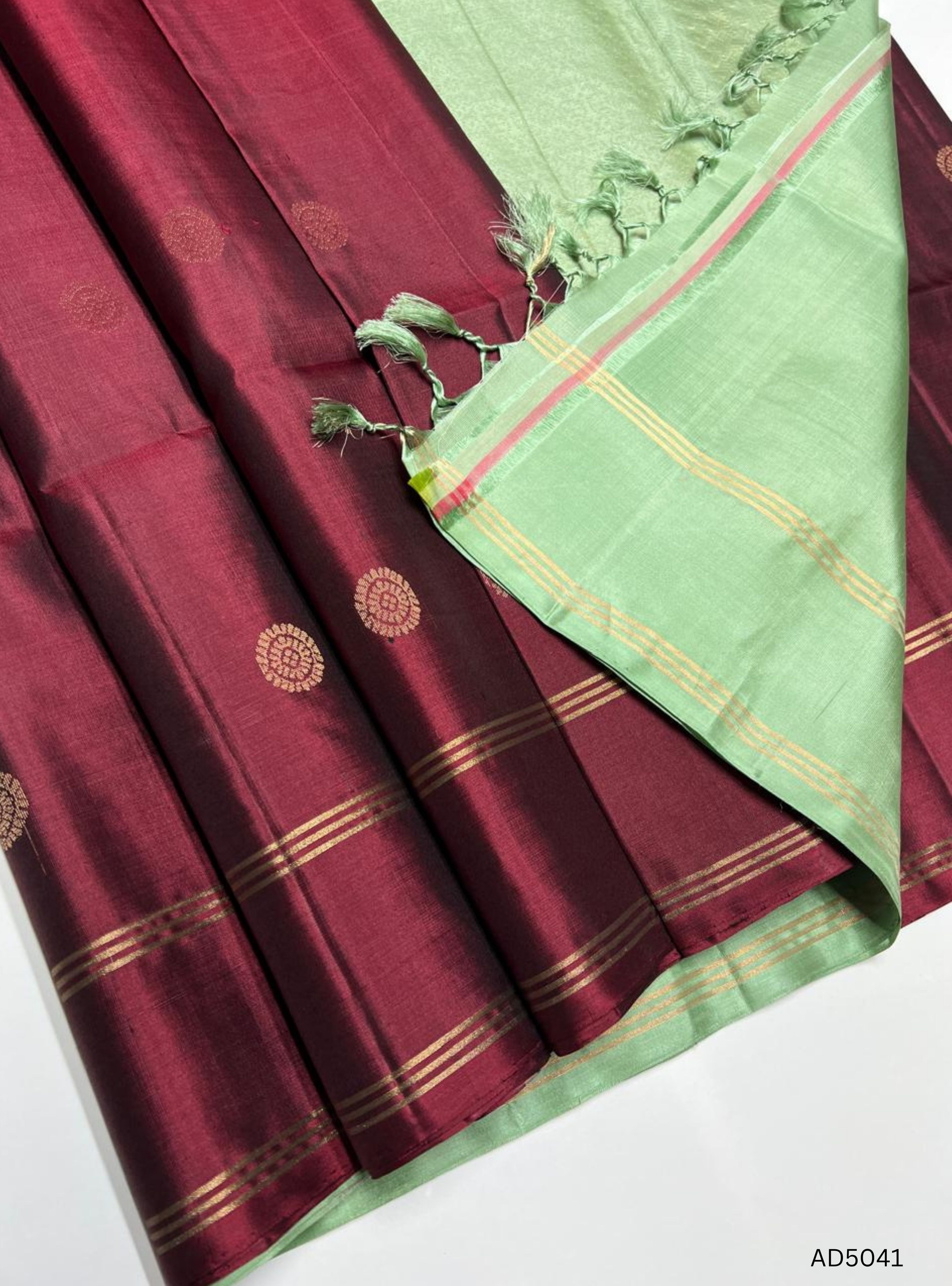 Maroon & Pista Green - Soft Silk Saree