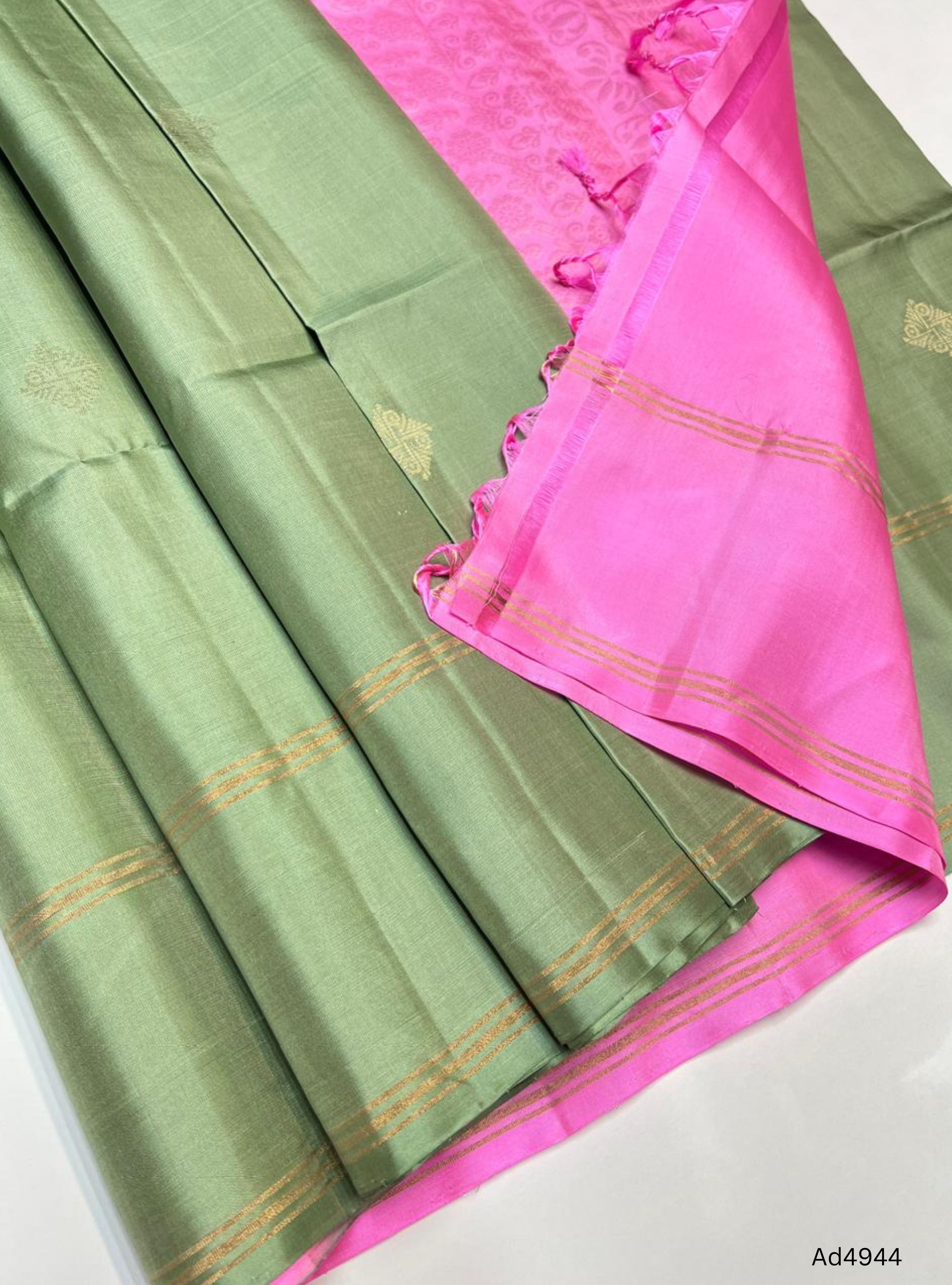 Pista Green & Pink - Soft Silk Saree