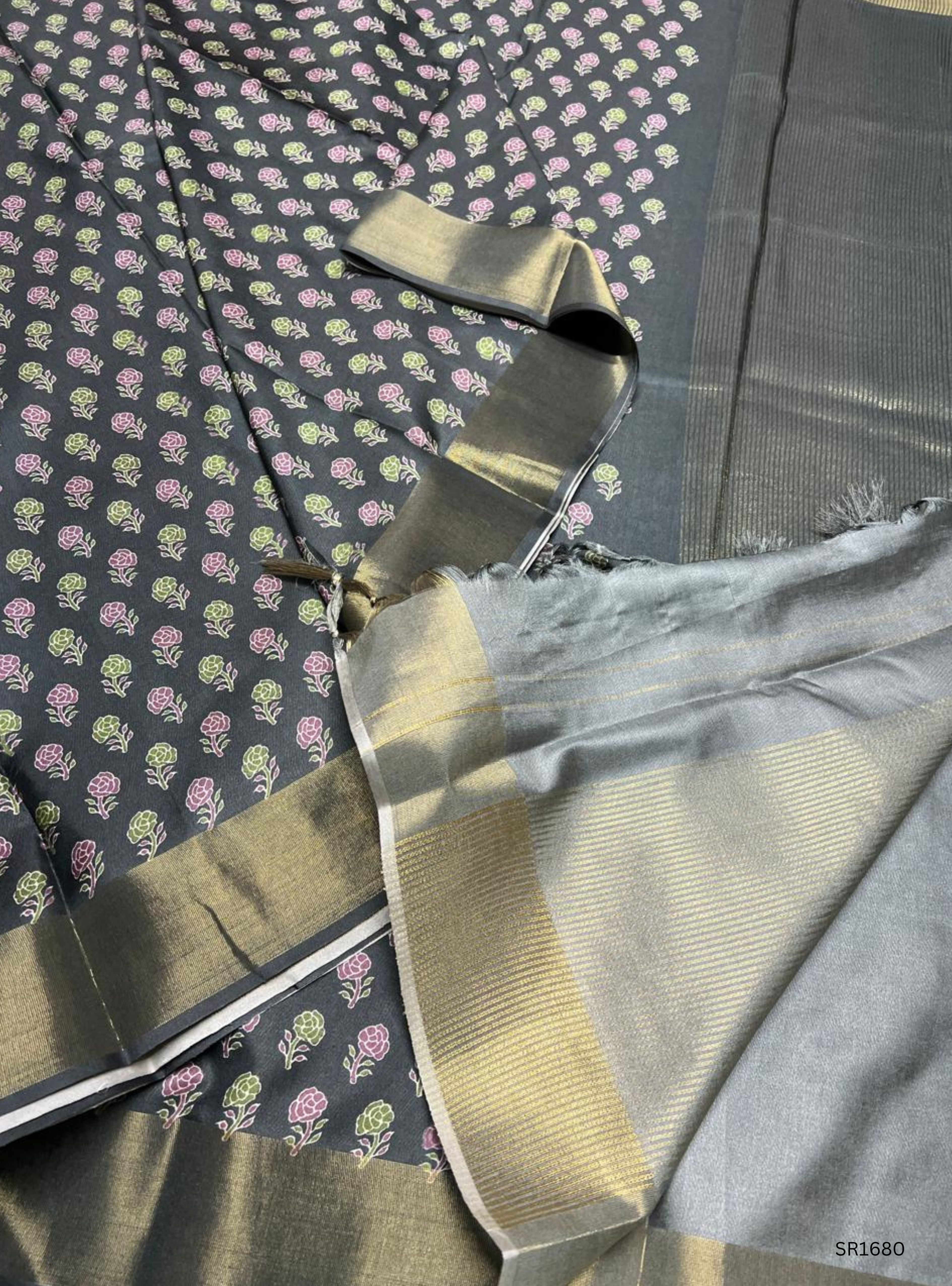 Dark Grey - Semi Tussar Saree
