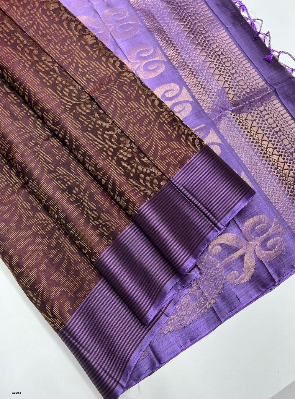 Coffee Brown & Lilac - Soft Silk Saree