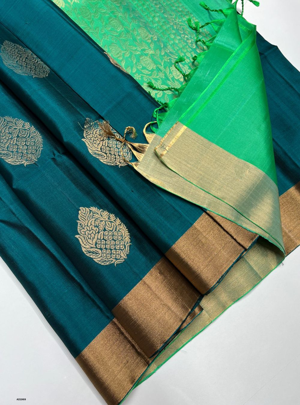 Peacock Green & Aqua Green - Soft Silk Saree