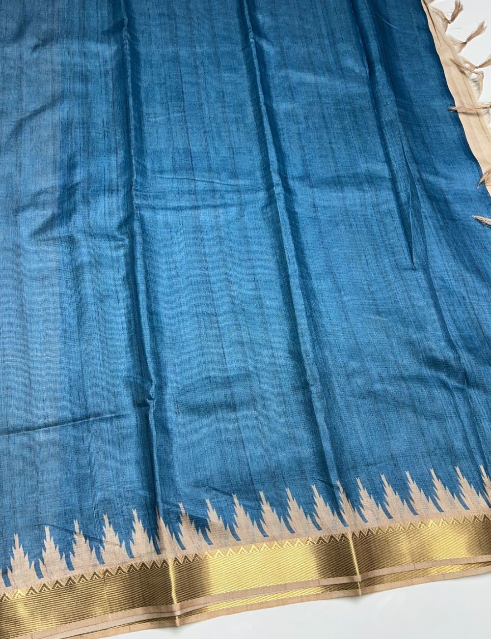Blue Color - Plain Semi Tusser Saree