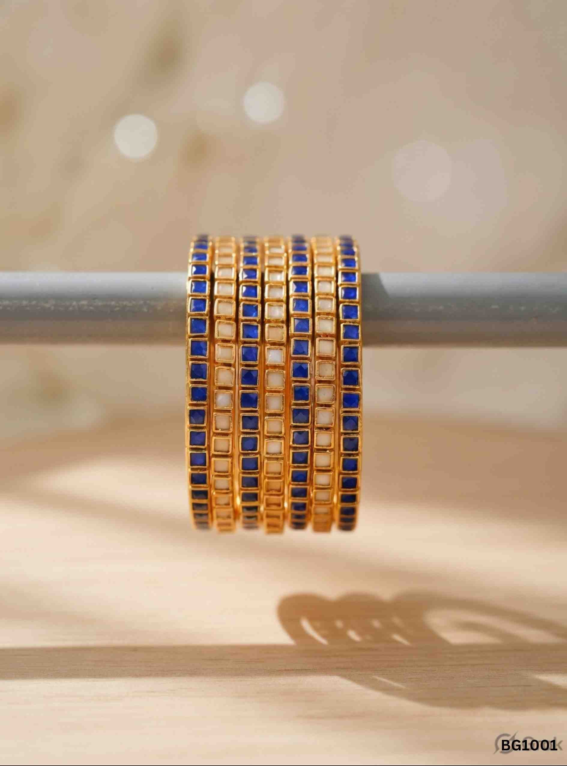 Blue & Gold - Kundan Bangle Set