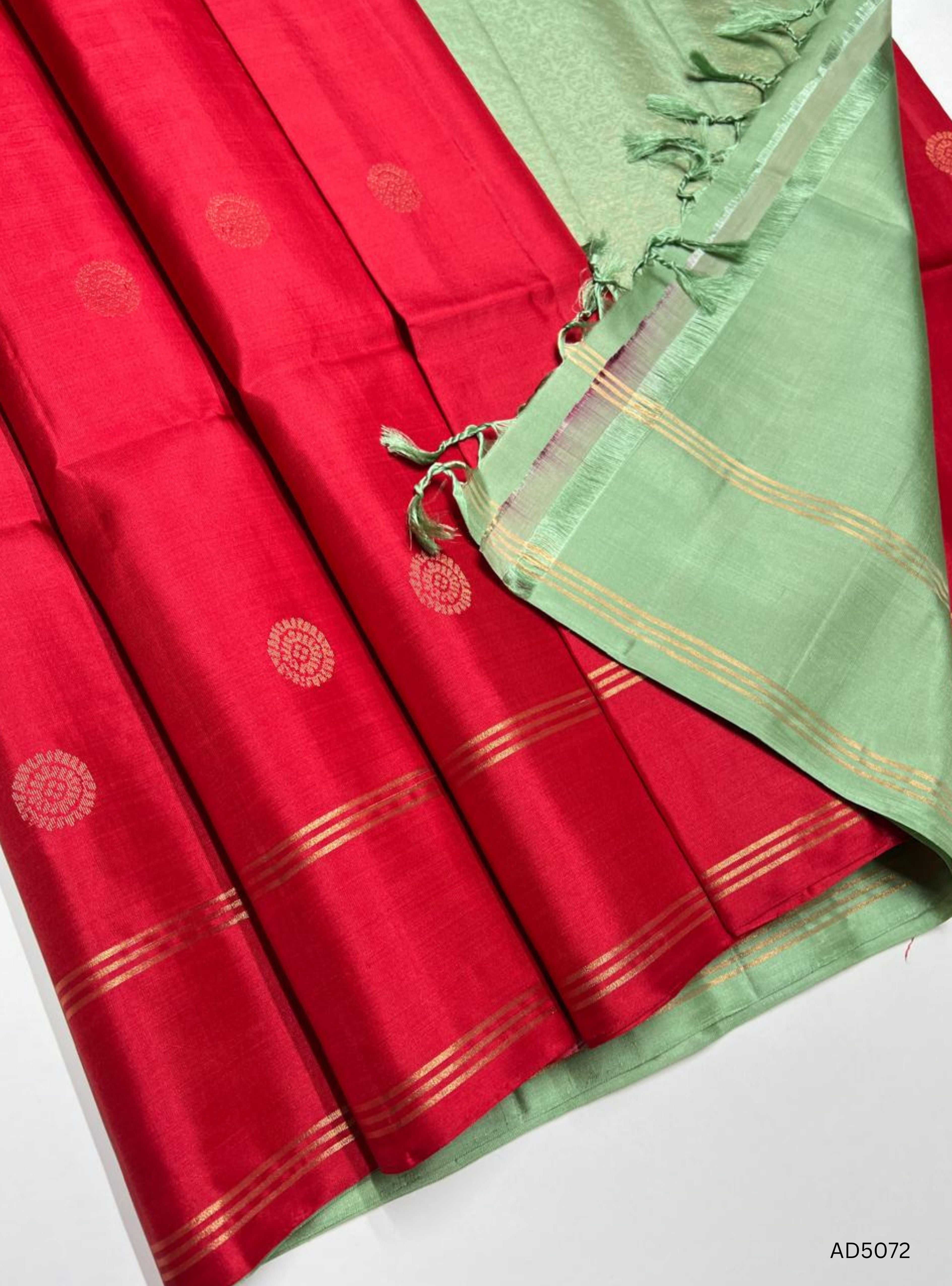 Red & Mint Green - Soft Silk Saree