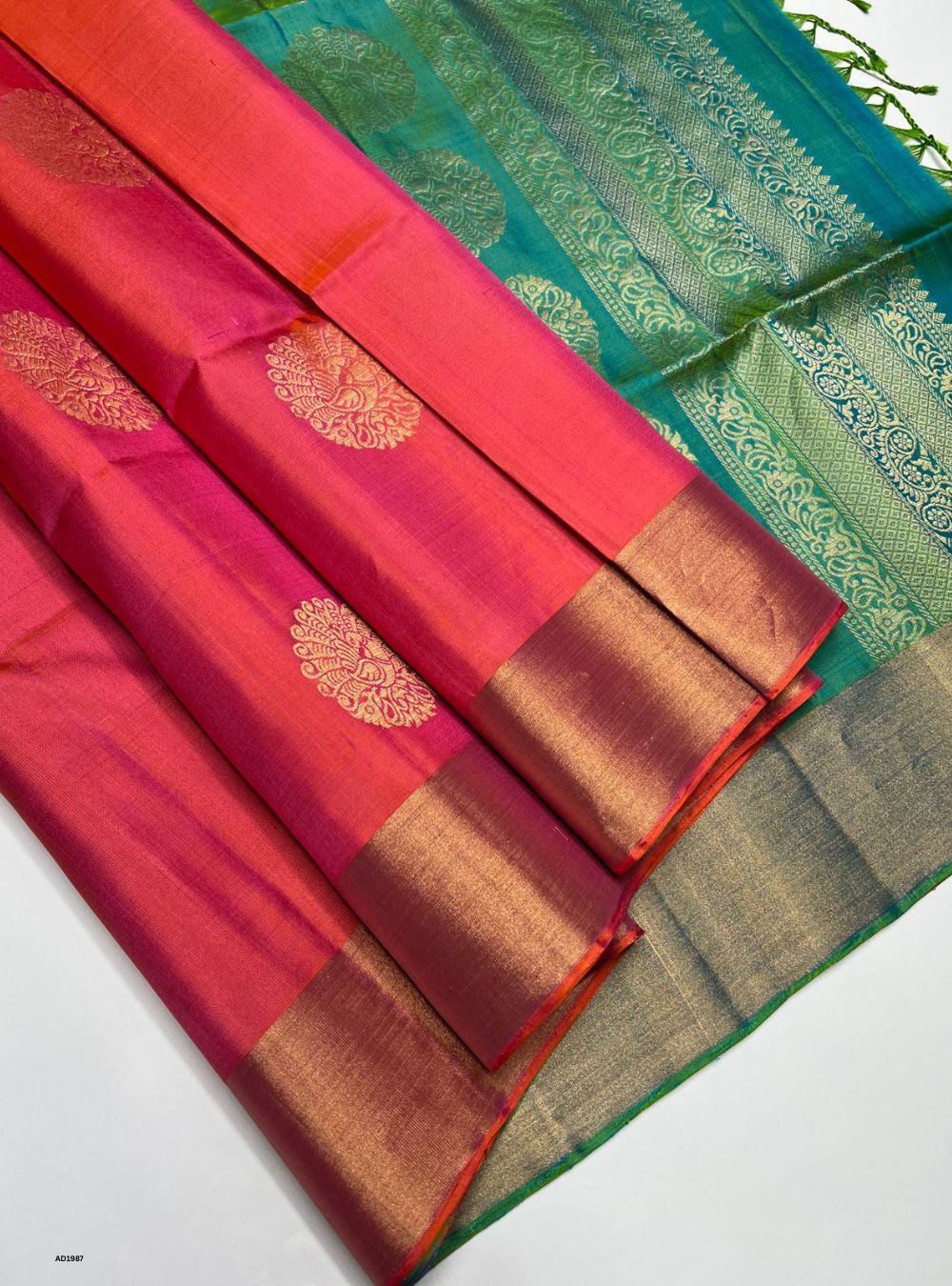 Orange & Green - Soft Silk Saree