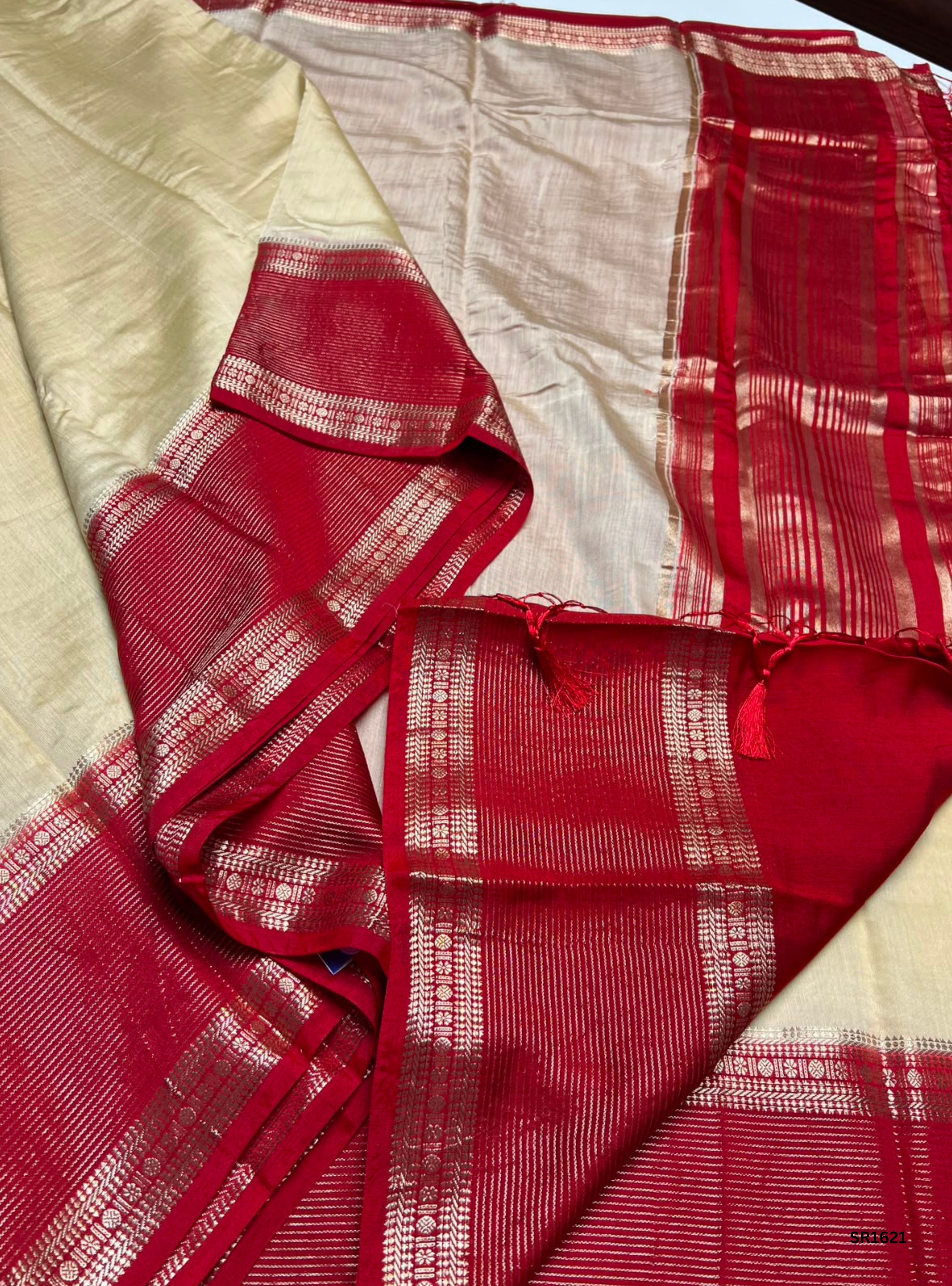 Beige & Red - Binny Silk Saree