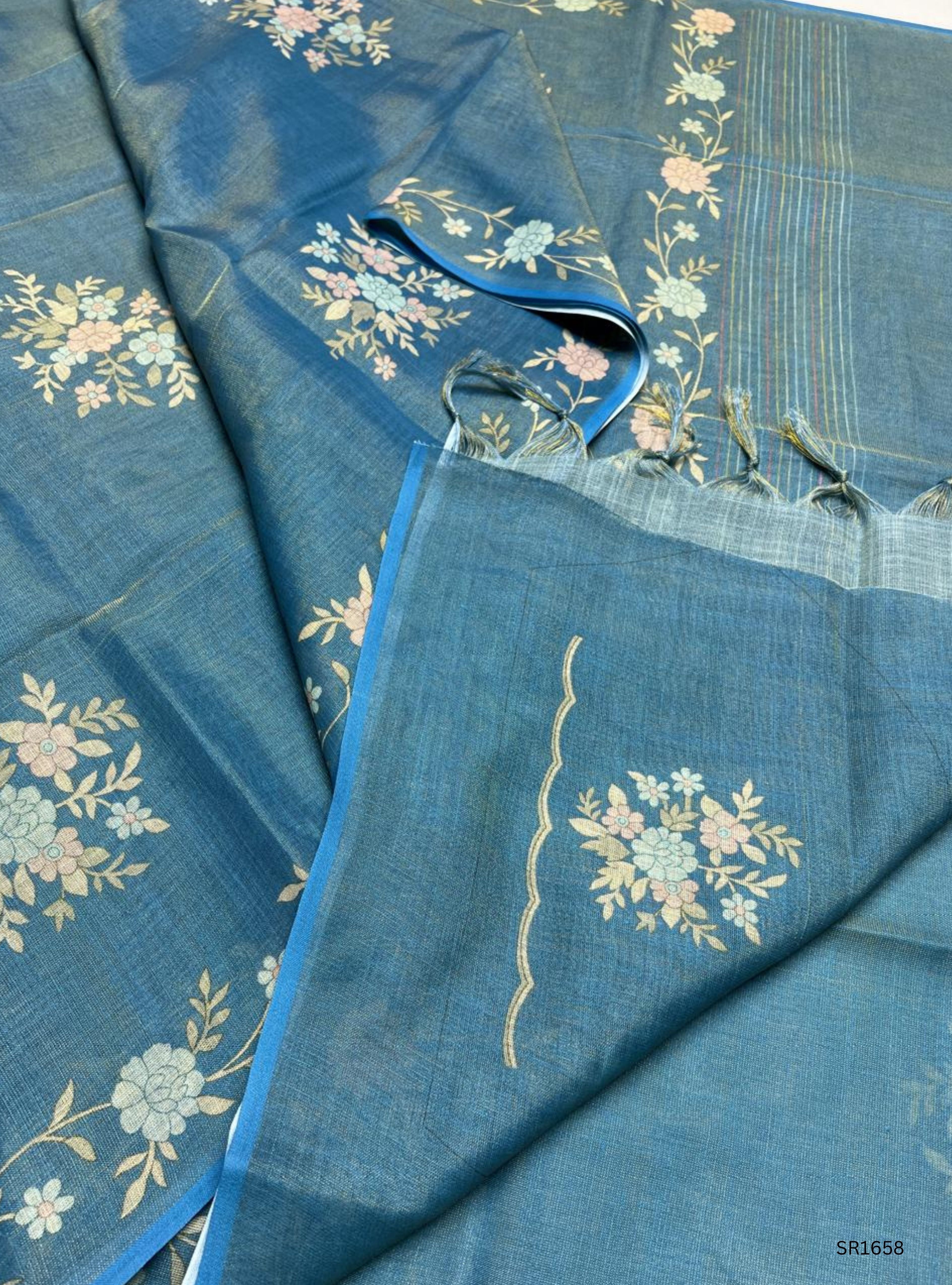 Grey - Tissue Linen Saree