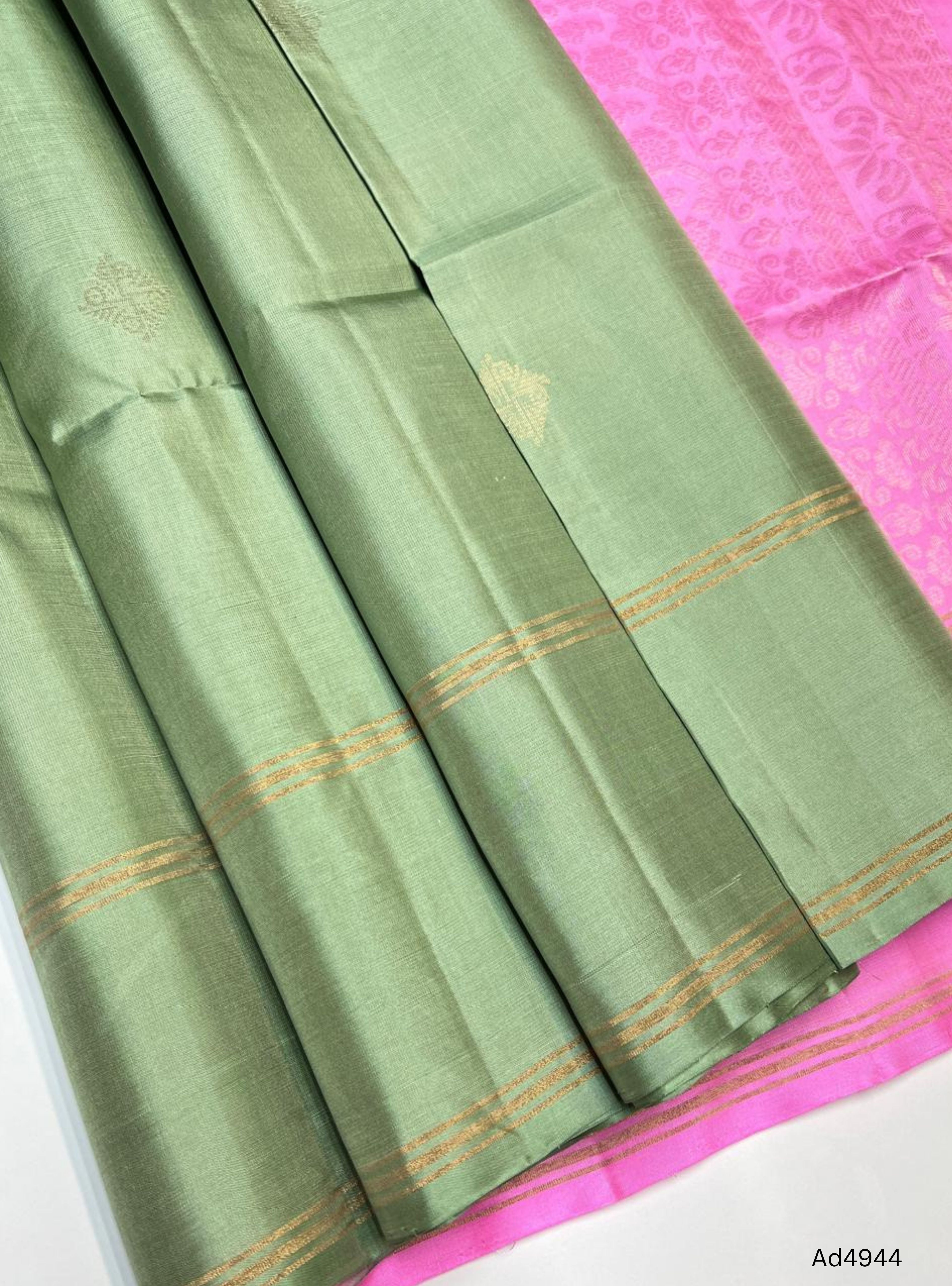 Pista Green & Pink - Soft Silk Saree