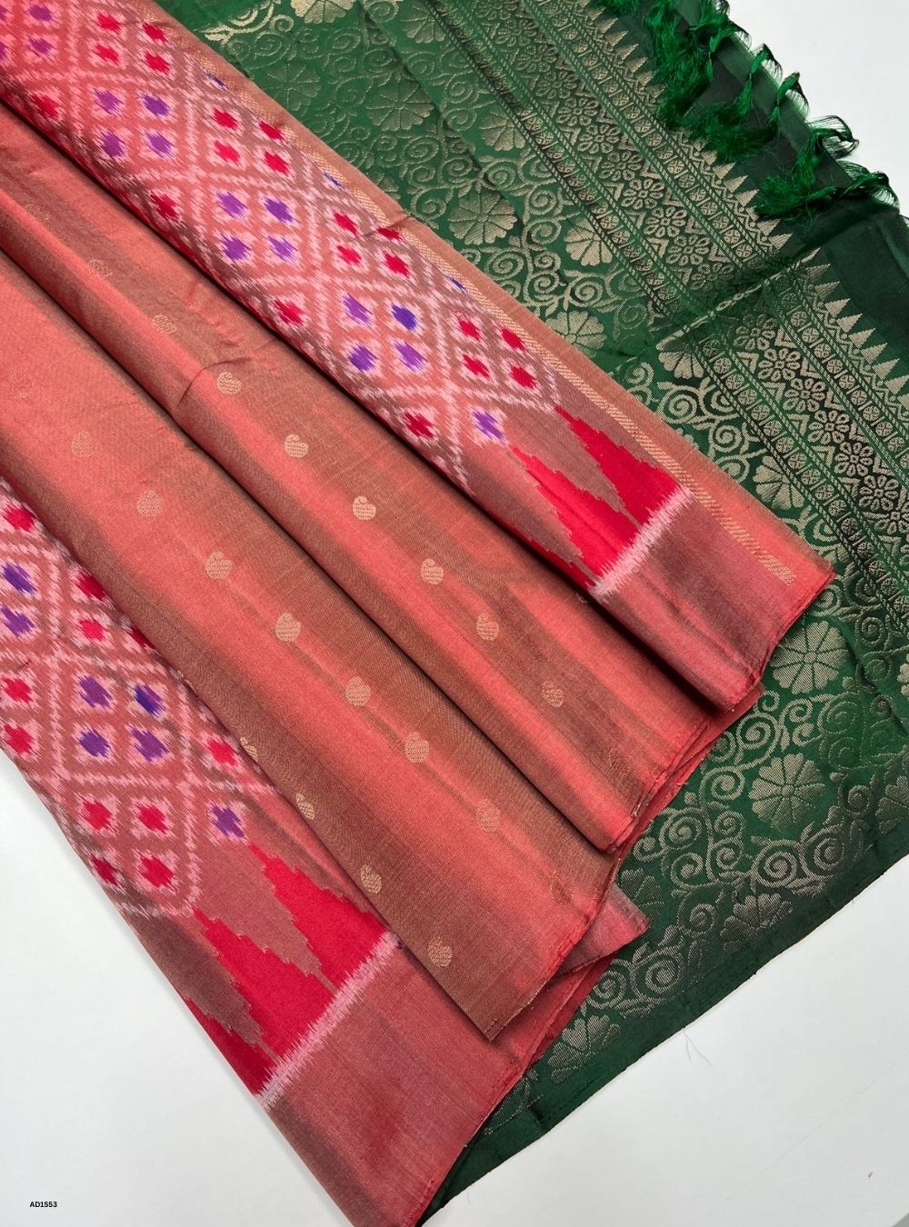 Brown & Green - Soft Silk Saree