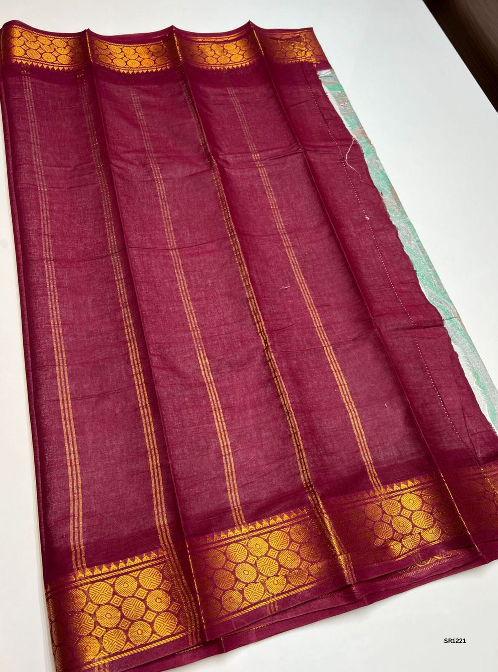 Light Green & Maroon - Marble Print Chungudi Cotton
