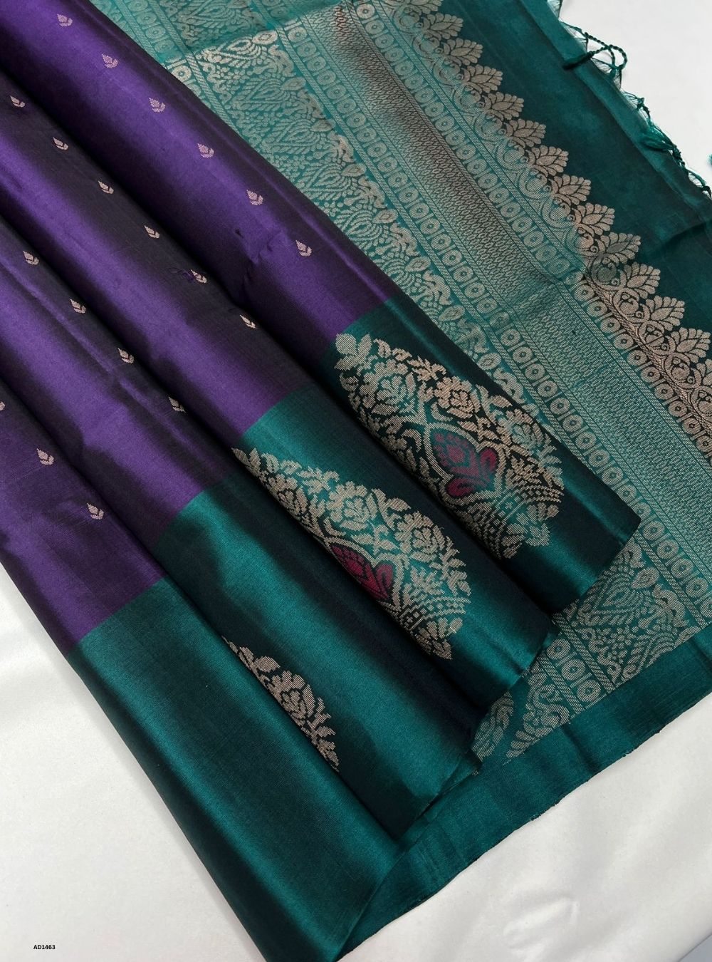 Purple & Green - Soft Silk Saree