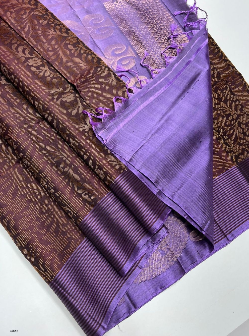Coffee Brown & Lilac - Soft Silk Saree