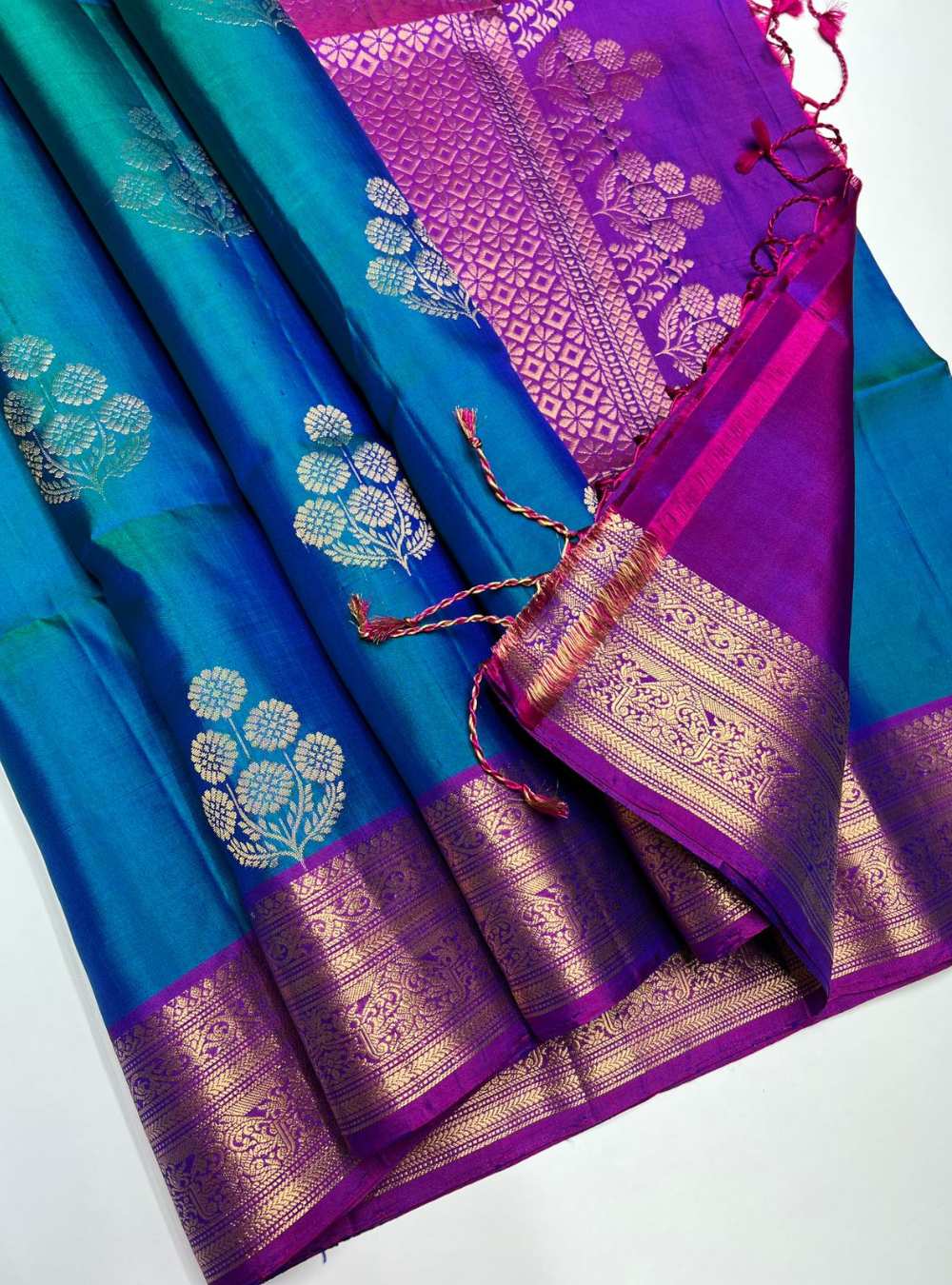 Peacock Blue & Purple - Soft Silk Saree