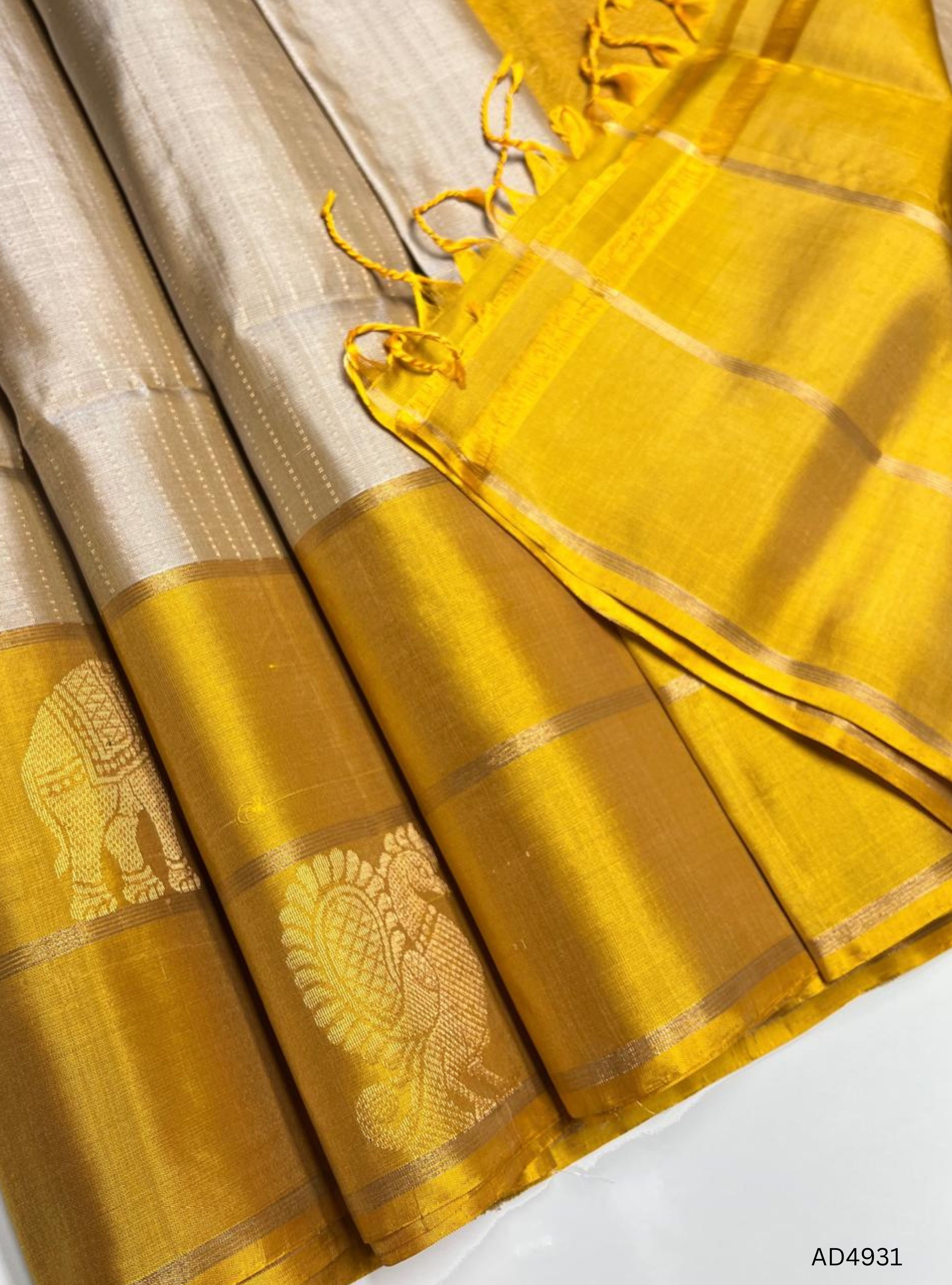 Ivory & Yellow- Vairaoosi Fancy Border Soft Silk Saree