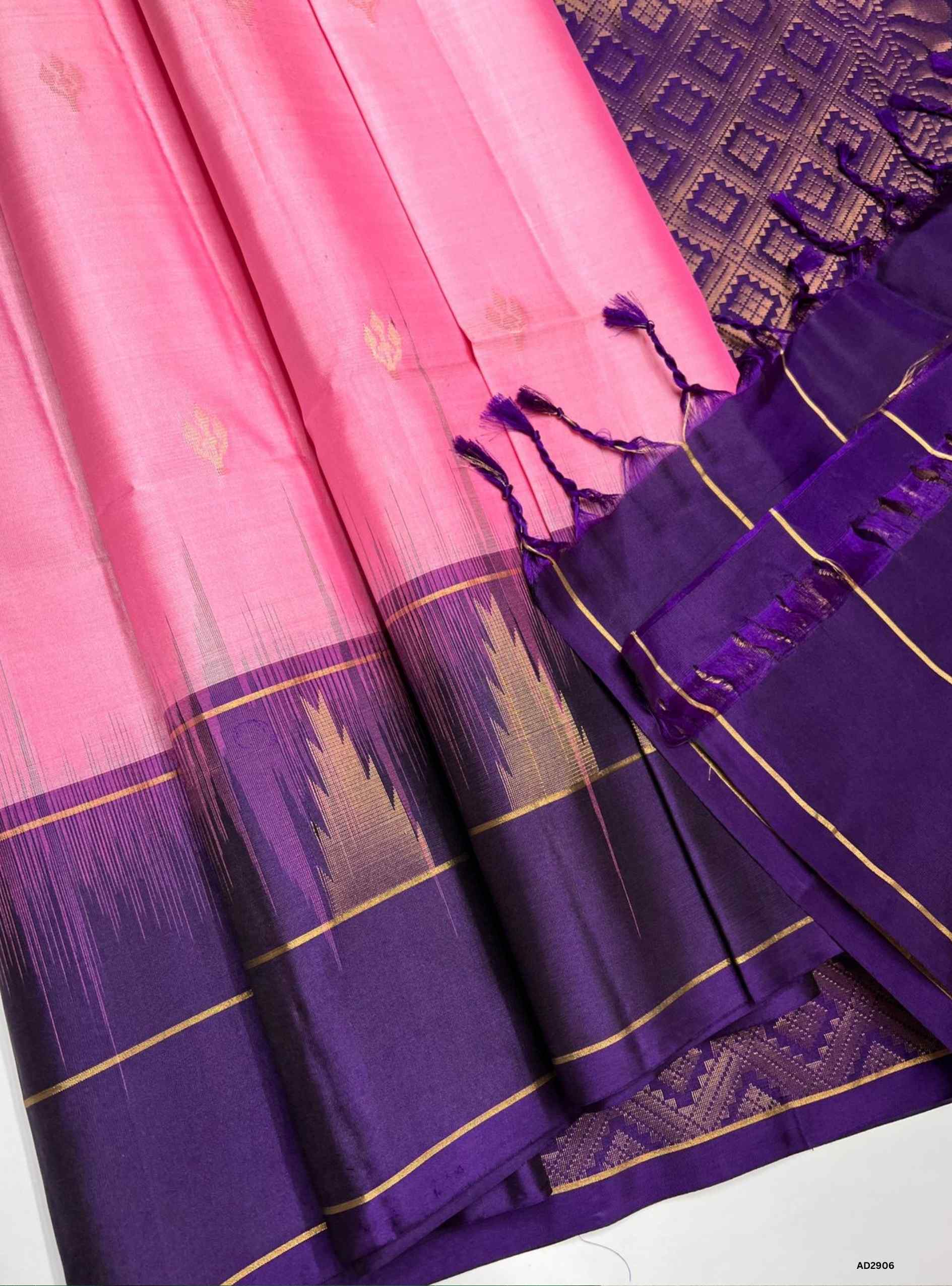 Baby Pink & Violet - Soft Silk Saree