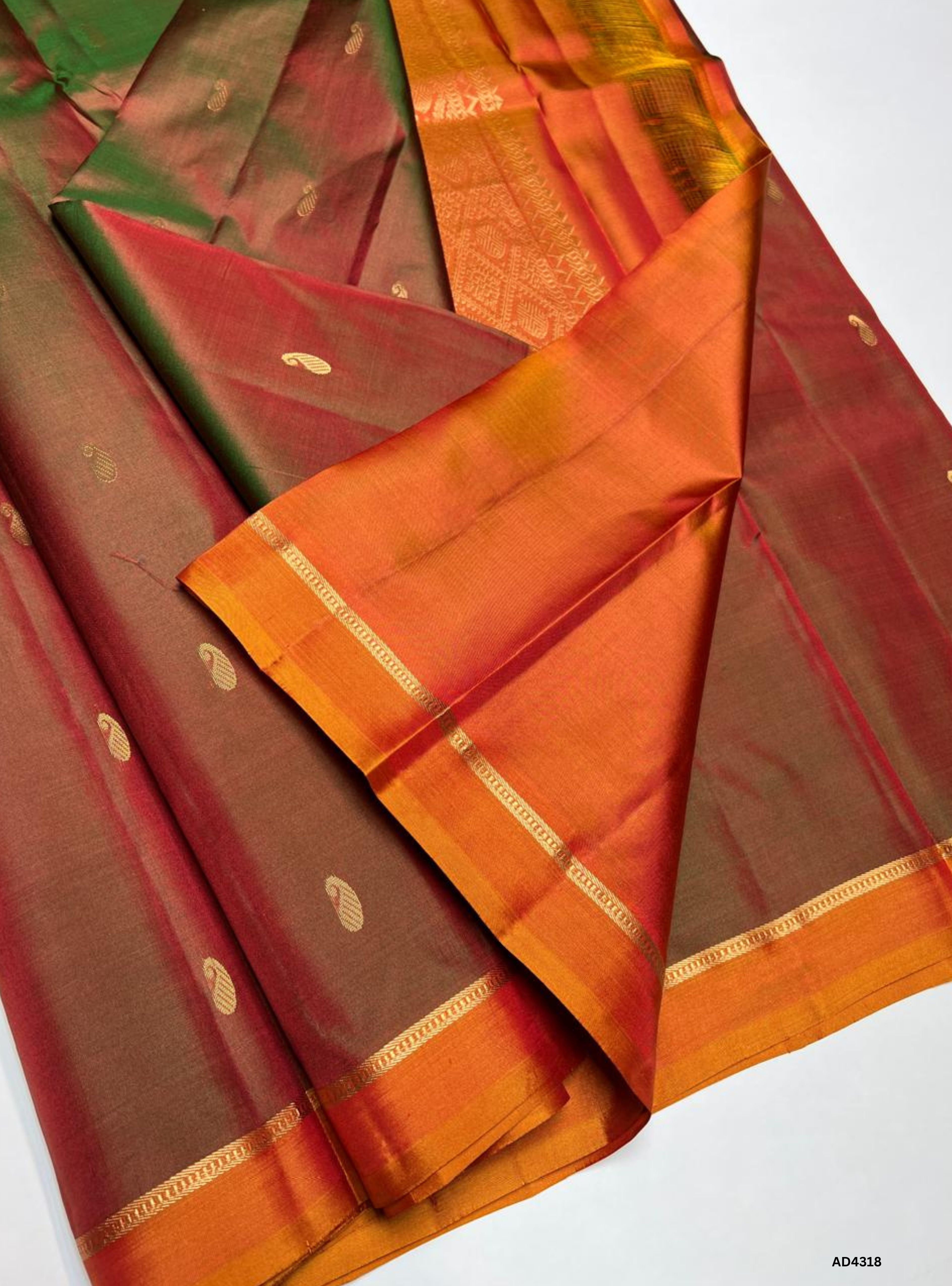 Dual Tone Green & Orange - Soft Silk Saree