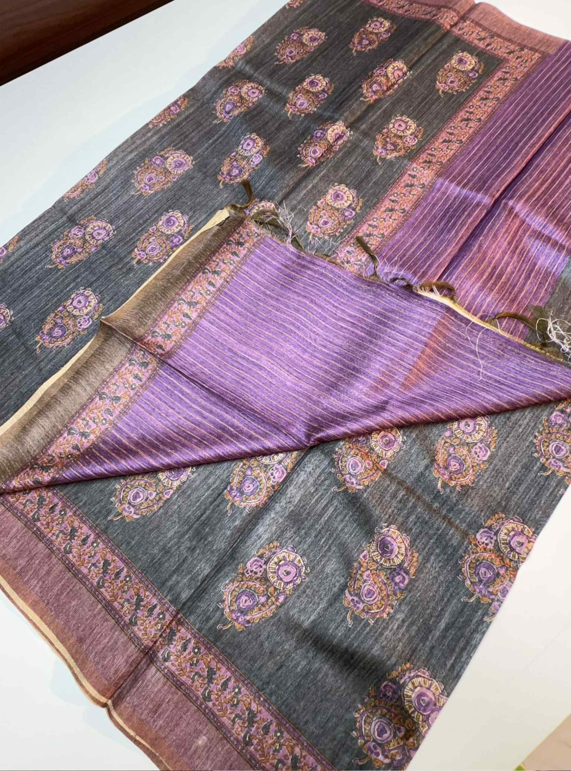 Grey & Purple - Fancy Saree