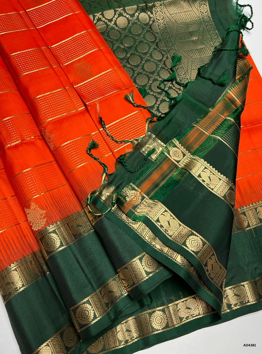 Orange & Green - Retta Pet Soft Silk Saree