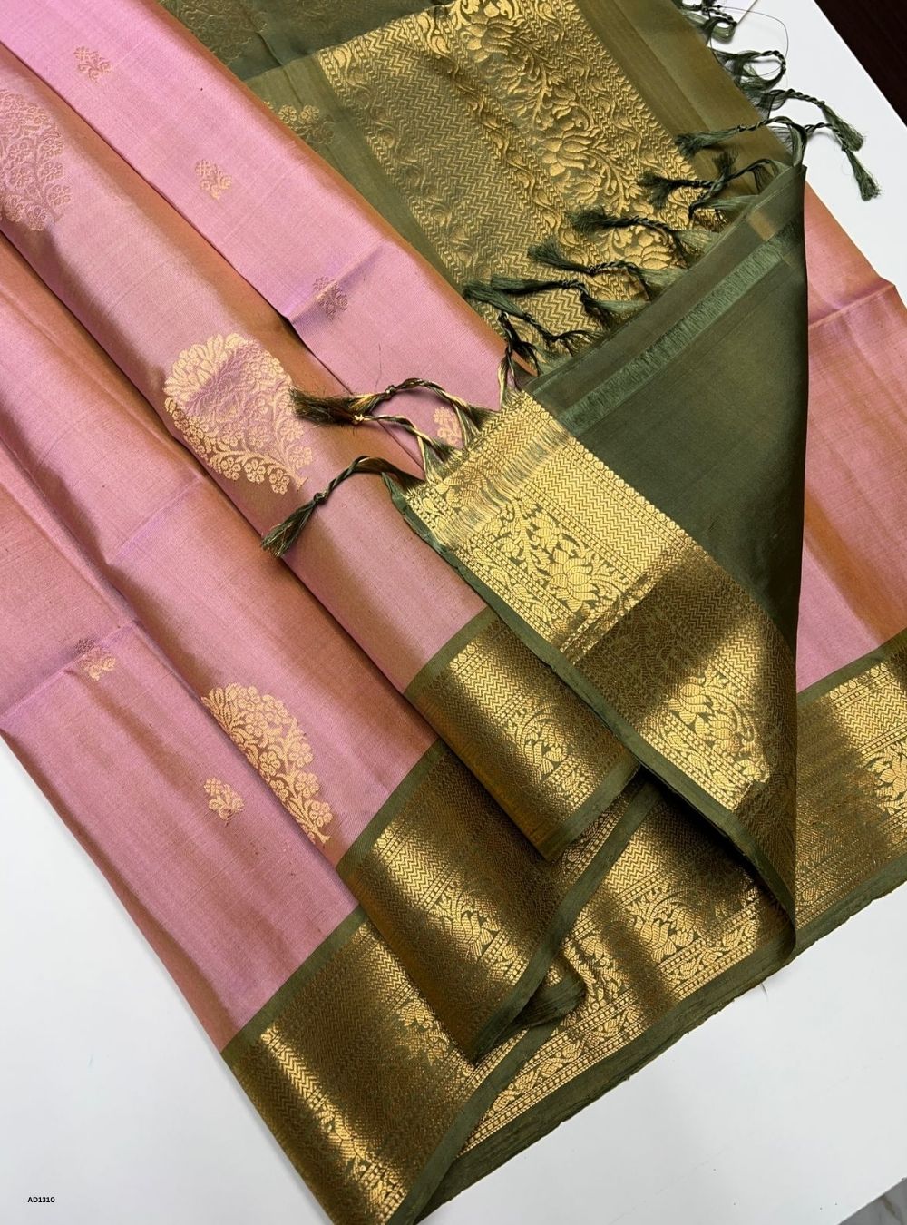 Baby Pink & Olive Green - Soft Silk Saree