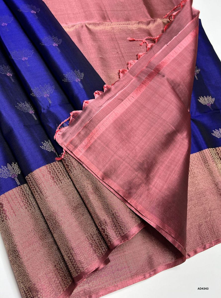 Blue & Rosewood - Fancy Bhutta Soft Silk Saree