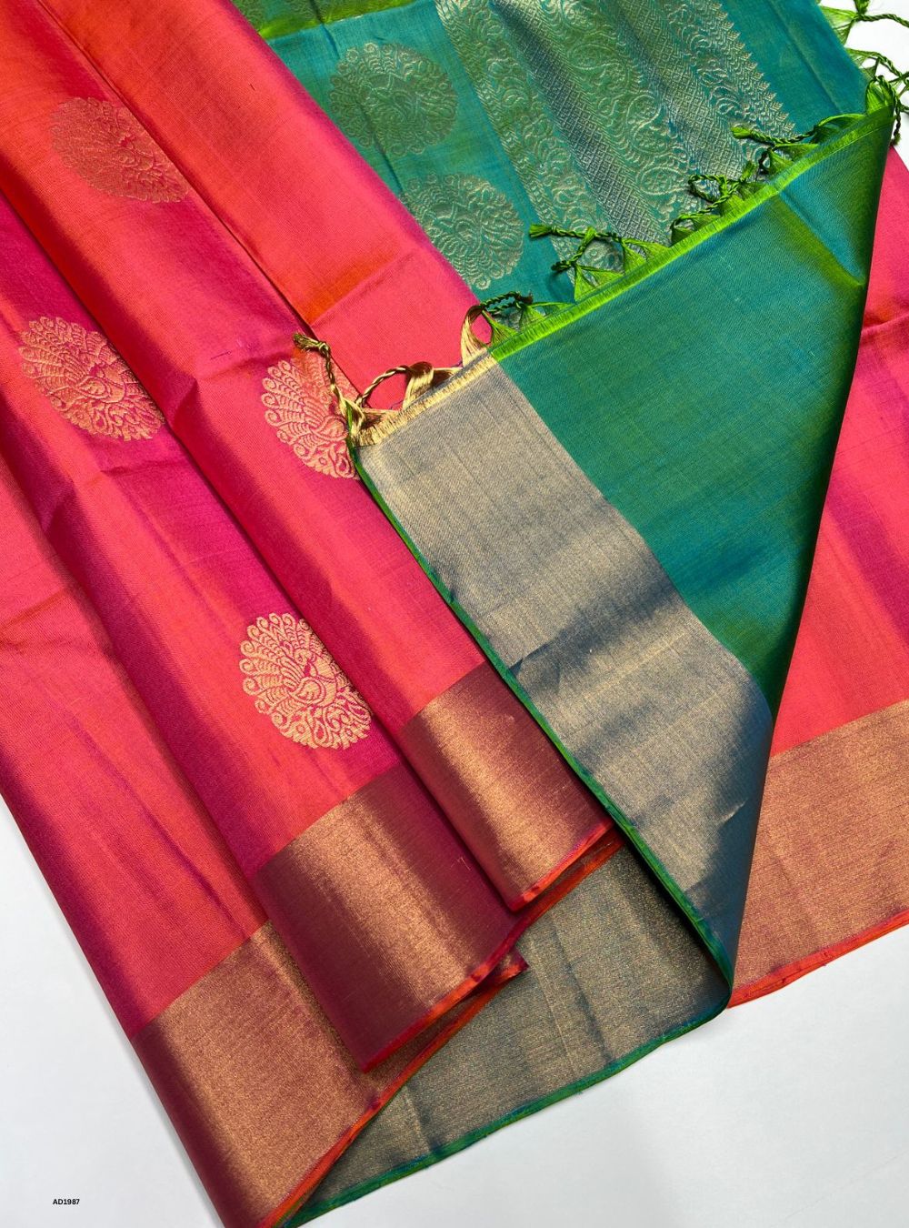 Orange & Green - Soft Silk Saree