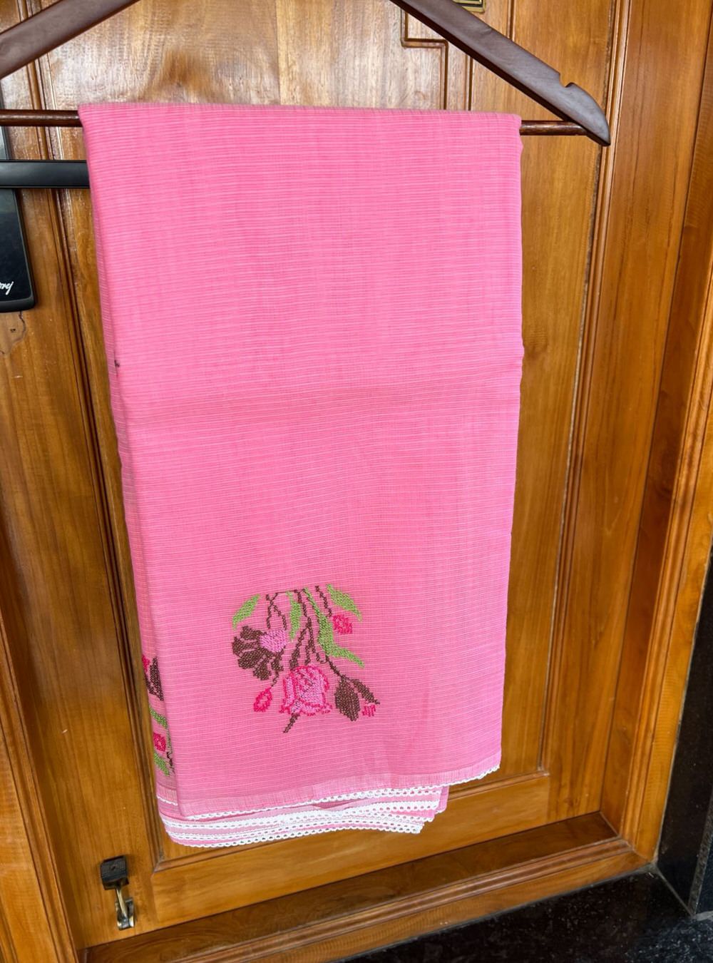 Pink - Embroidered Pure Kota Cotton Saree