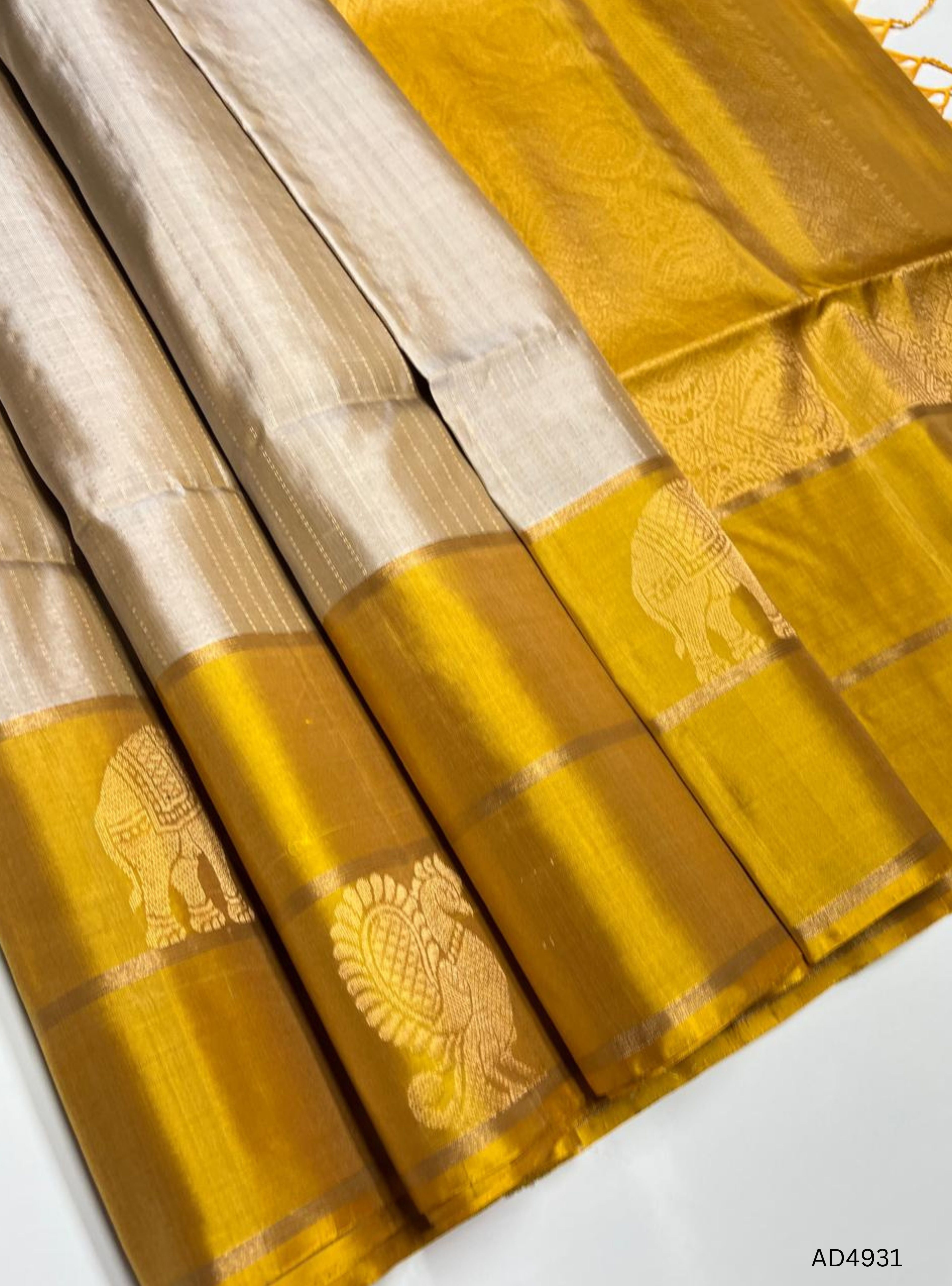 Ivory & Yellow- Vairaoosi Fancy Border Soft Silk Saree