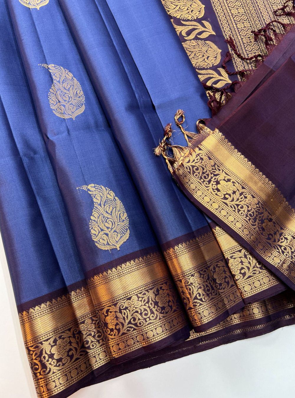 Cobalt Blue & Coffee Brown - Soft Silk Saree