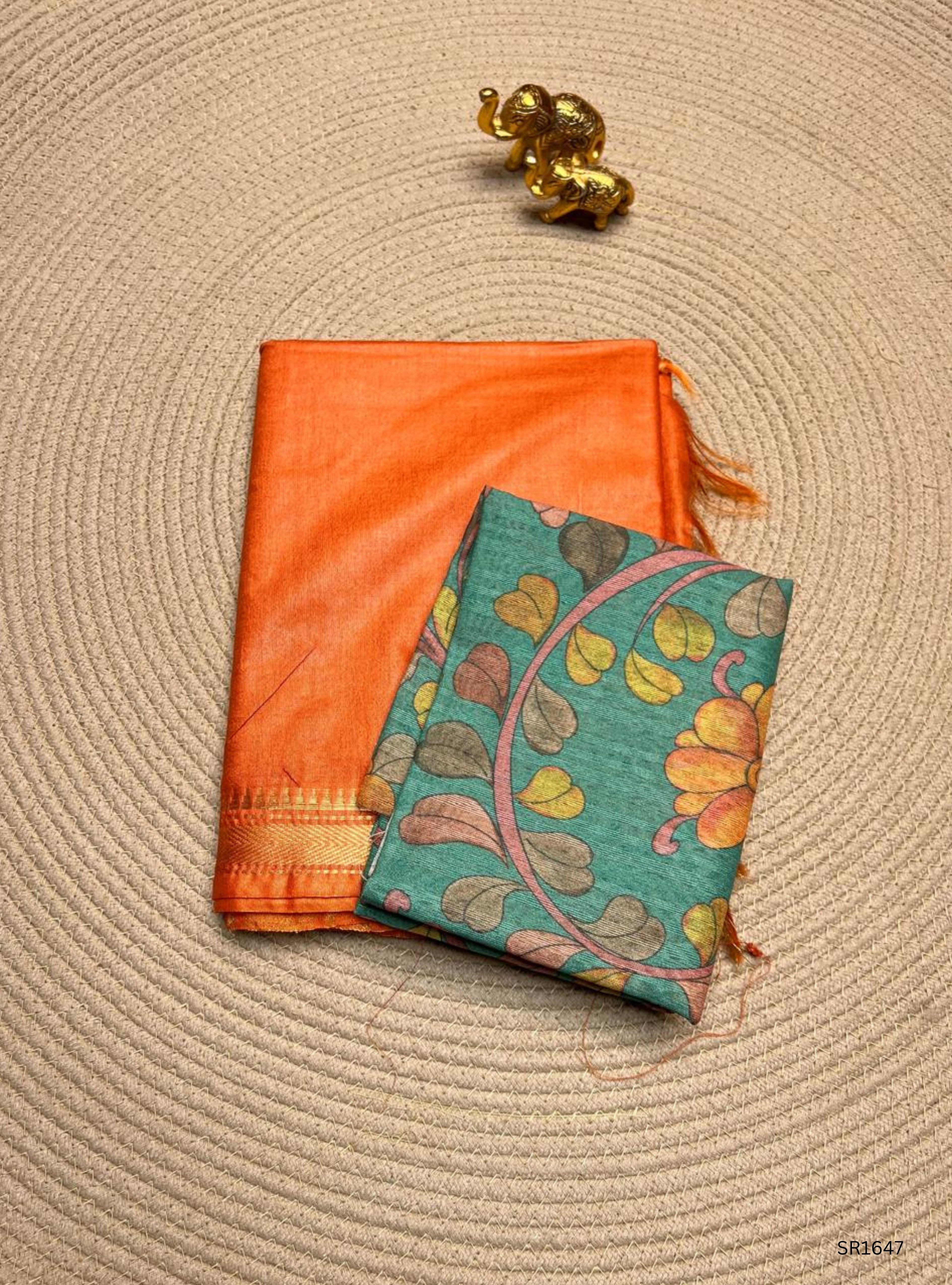 Orange - Moonga Silk Saree
