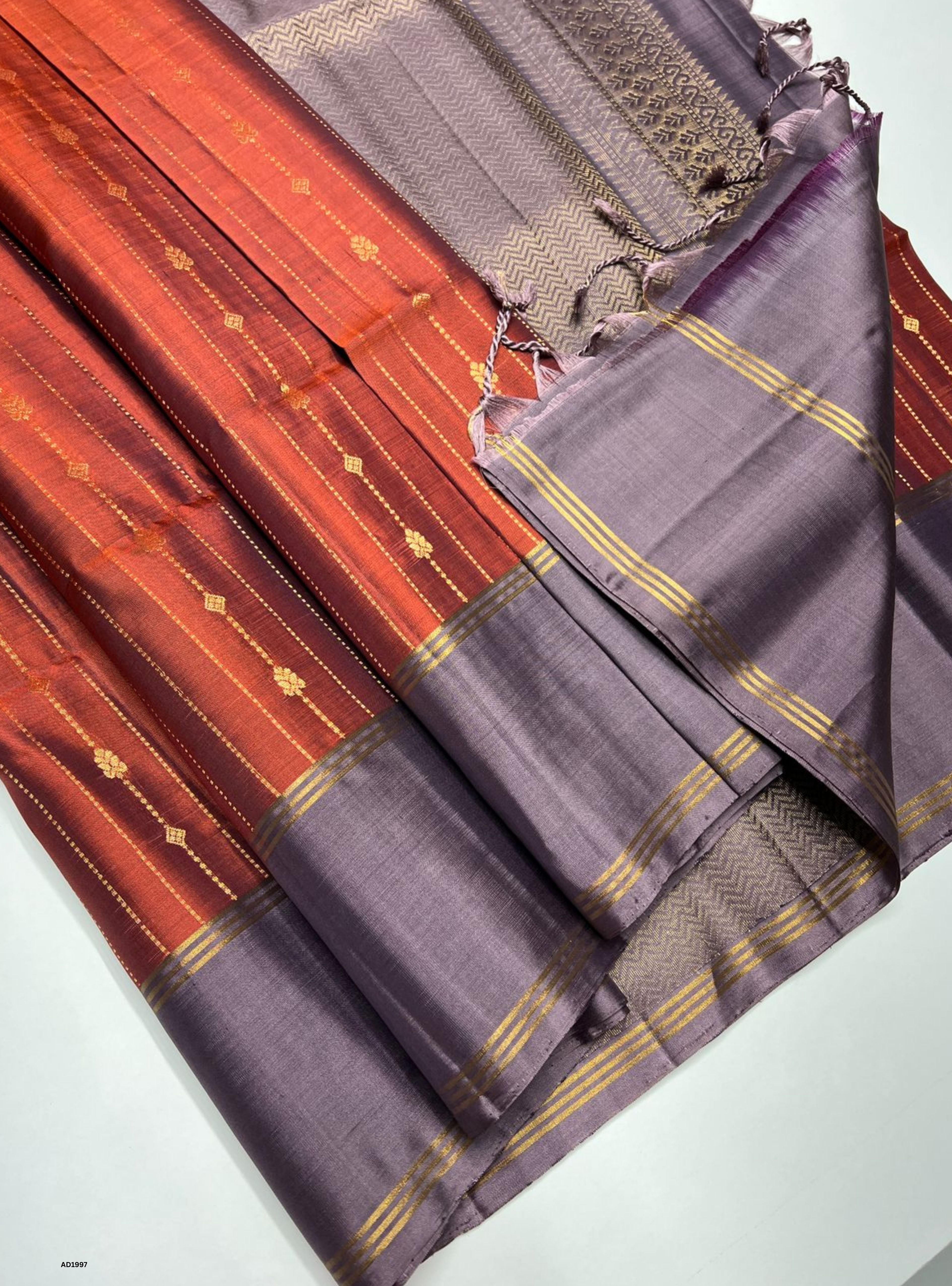 Burnt Orange & Deep Violet - Soft Silk Saree