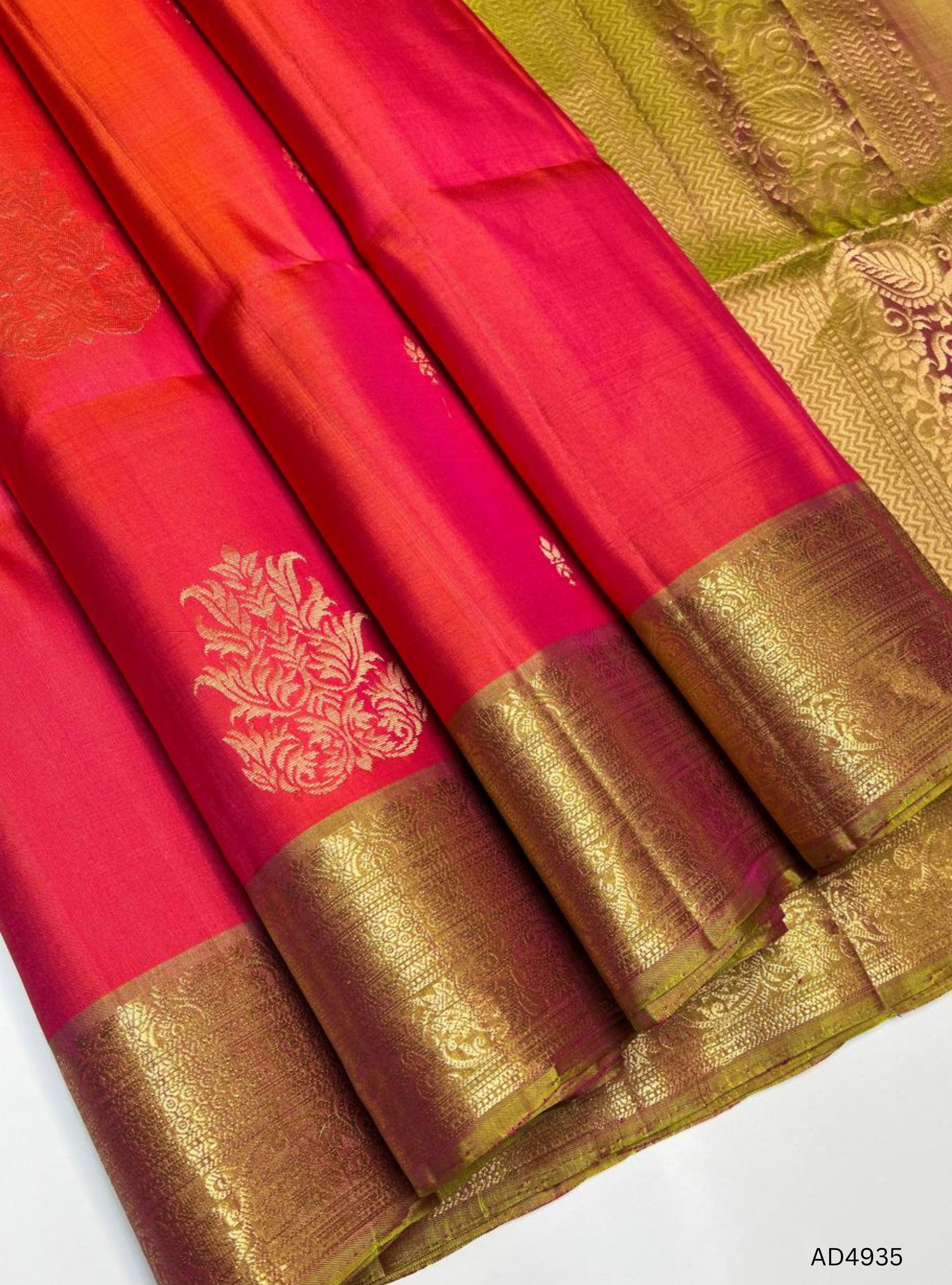 Orangish Pink & Dual Tone Pink - Kanchi Border Soft Silk Saree