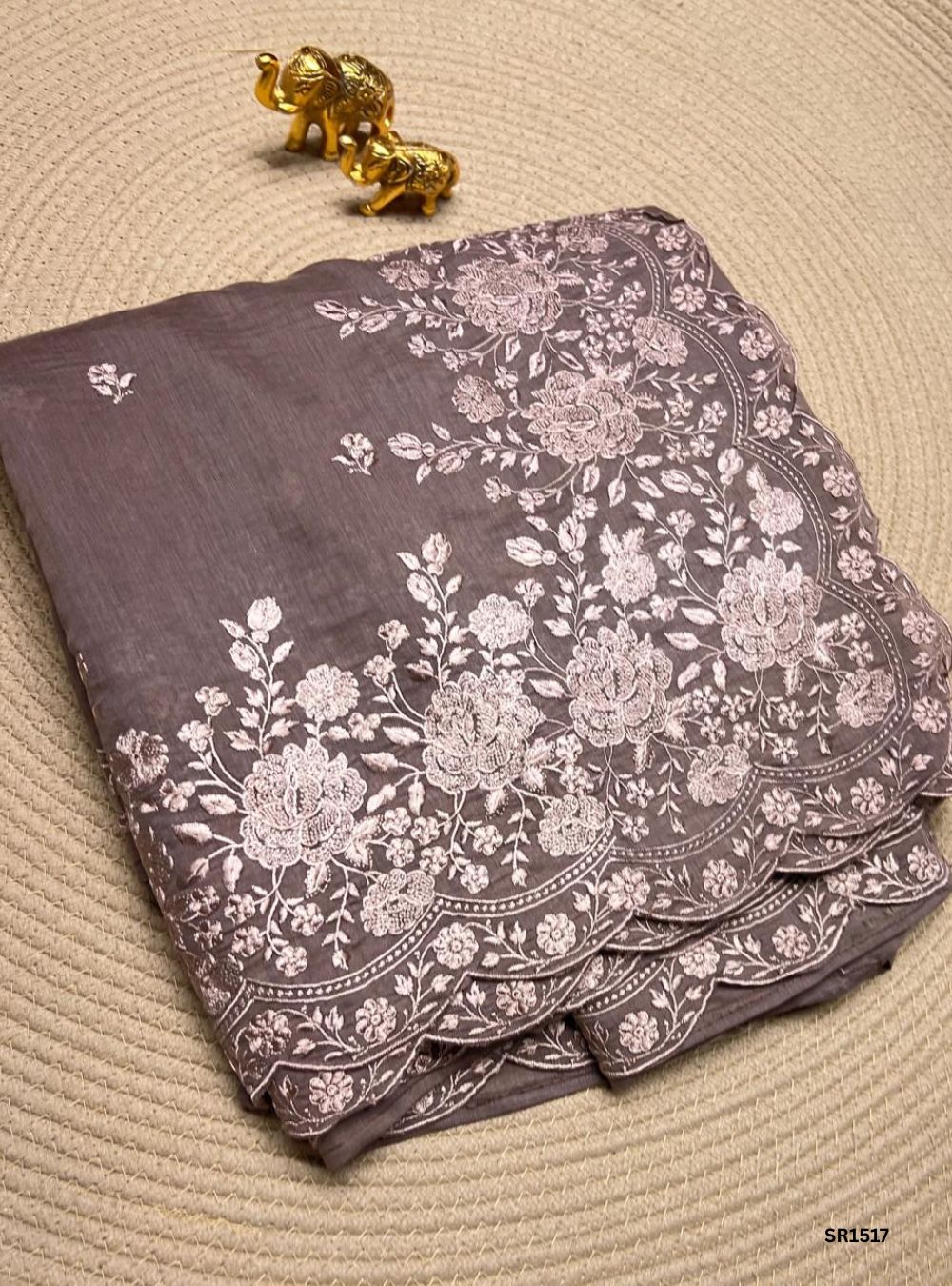 Cocoa - Mul chanderi Thread Embroided Saree