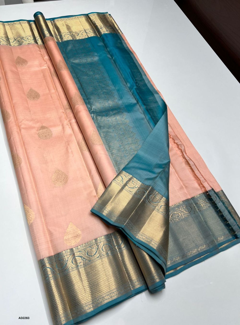 Cream & Blue - Soft Silk Saree
