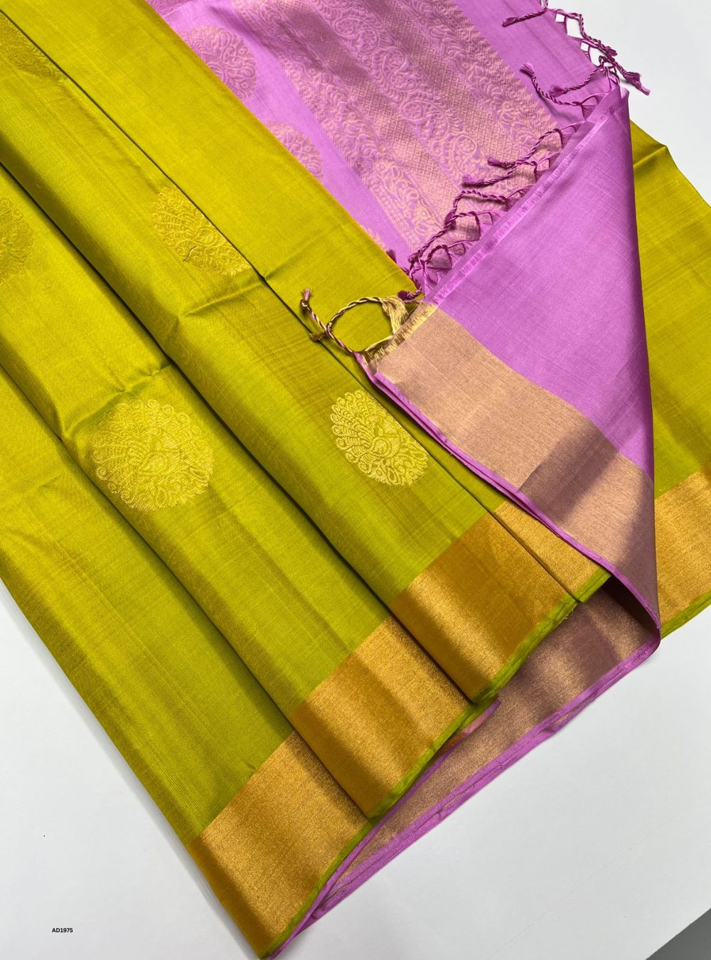 Parrot Green & Rose Milk Pink  - Soft Silk Saree