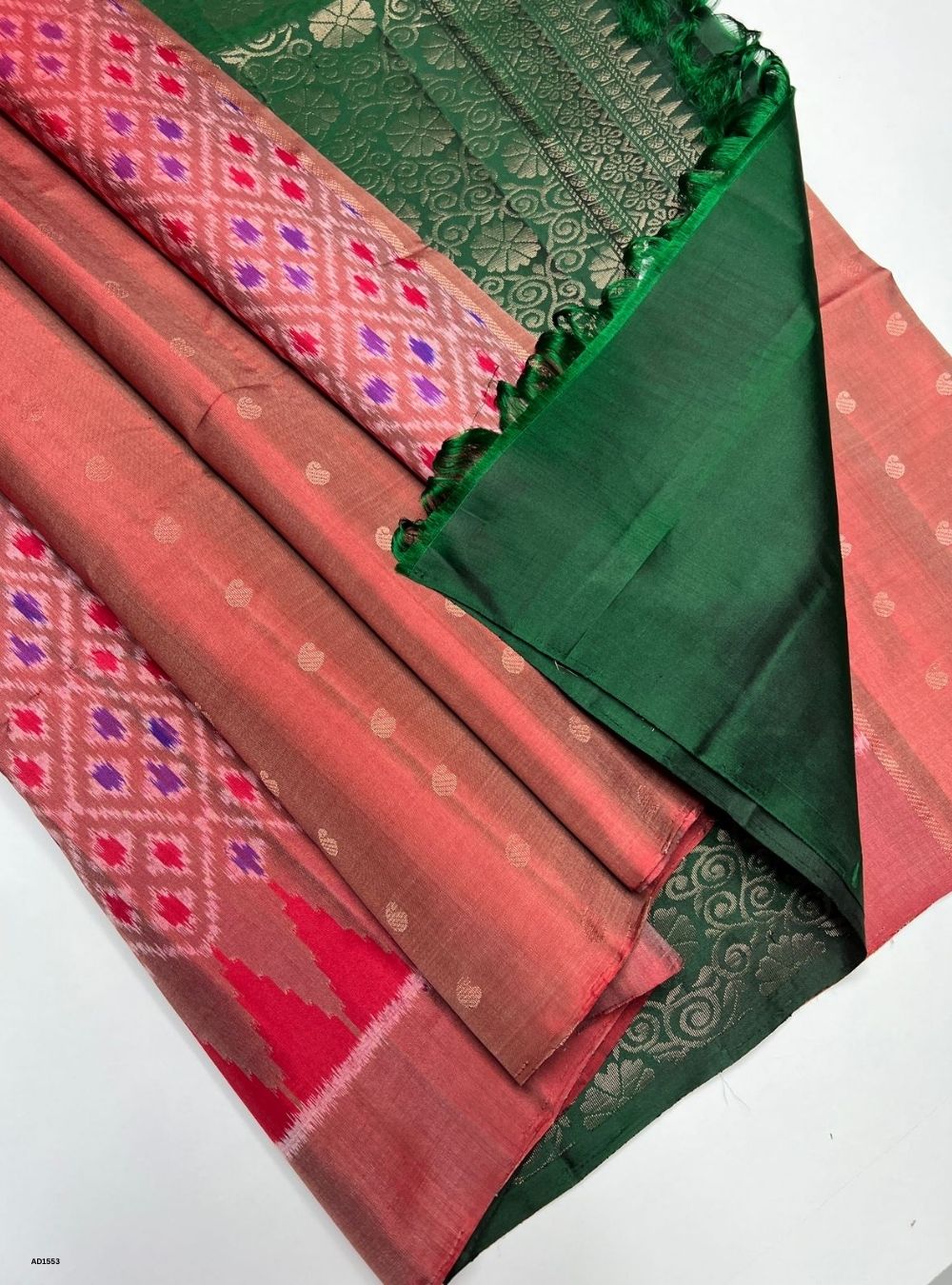 Brown & Green - Soft Silk Saree